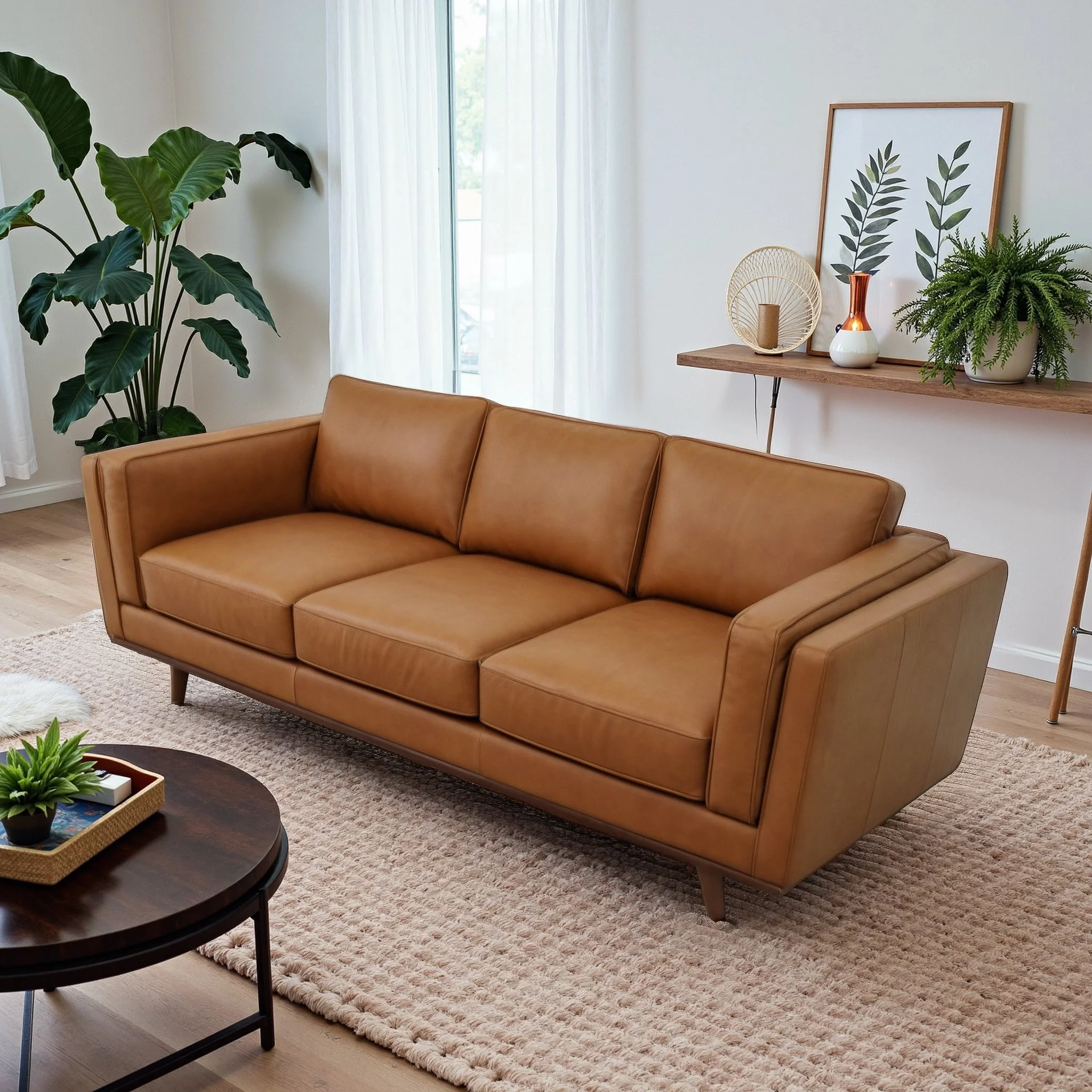 Chase Mid Century Modern Genuine Leather Sofa - Image 2
