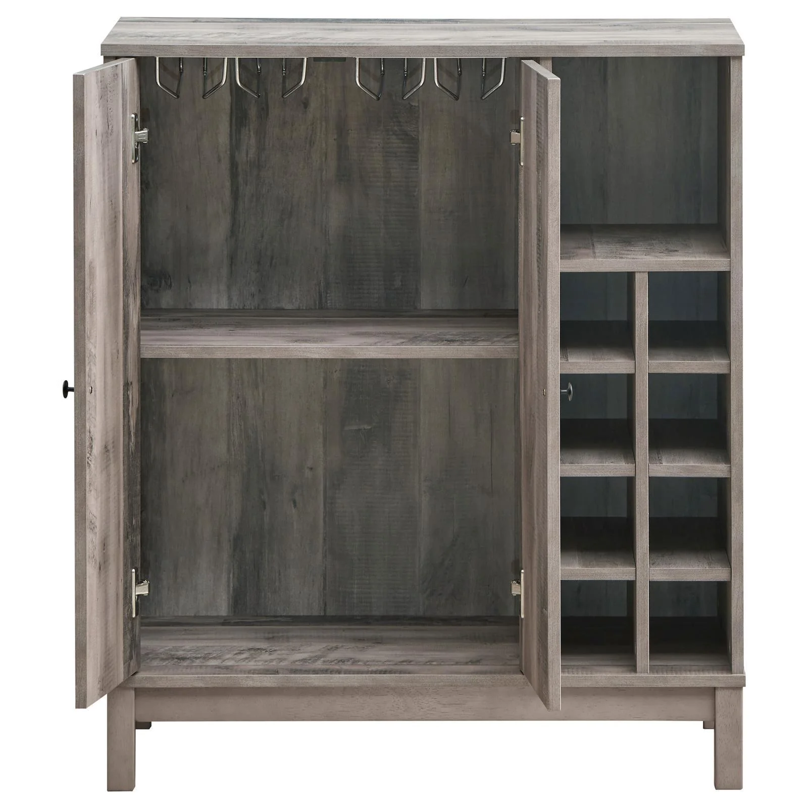Cheyenne Weathered Acacia 2-Door Wine Cabinet with Stemware Rack - Image 5