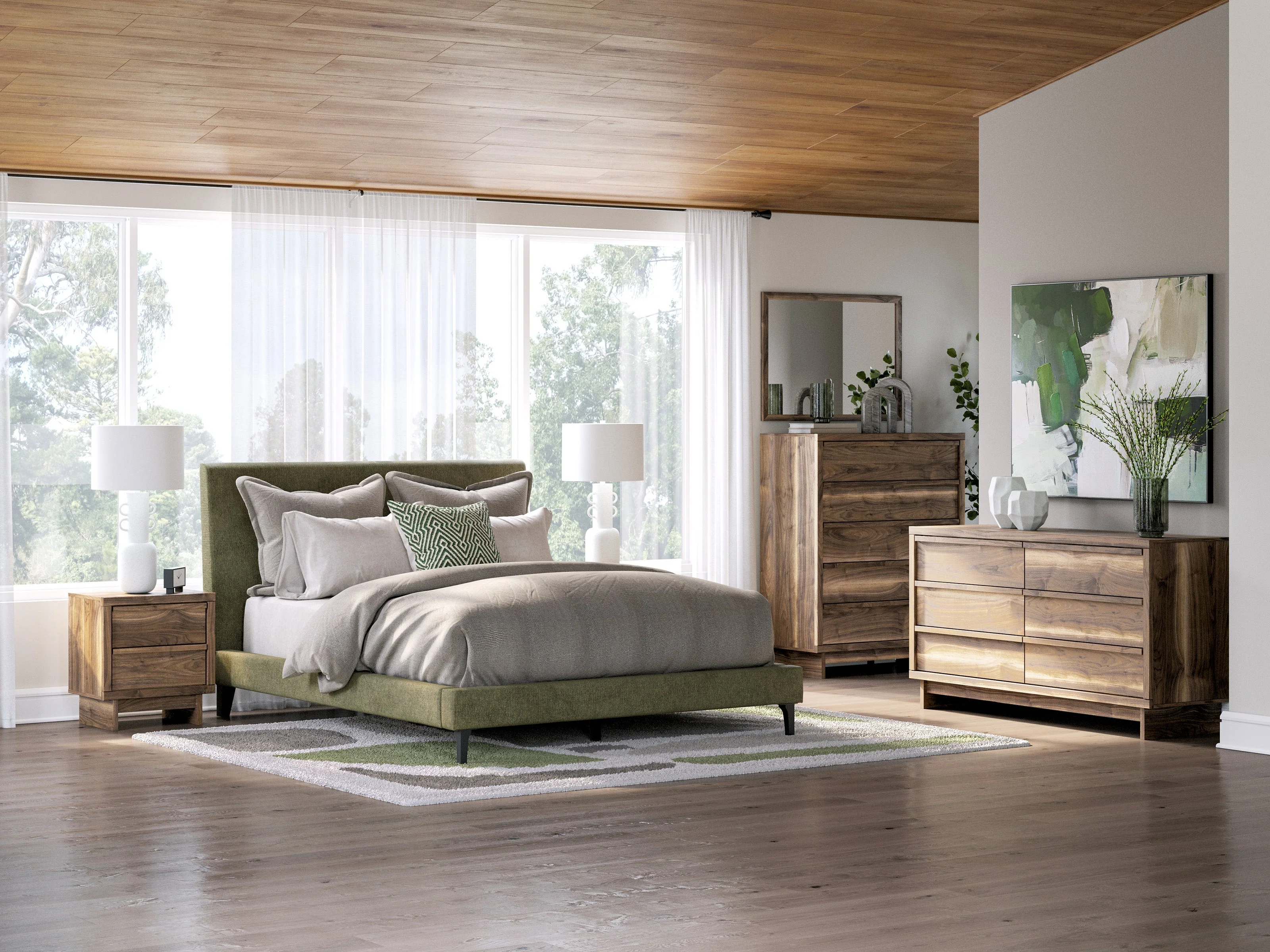 Chirason Sage Green Upholstered Bedroom Set