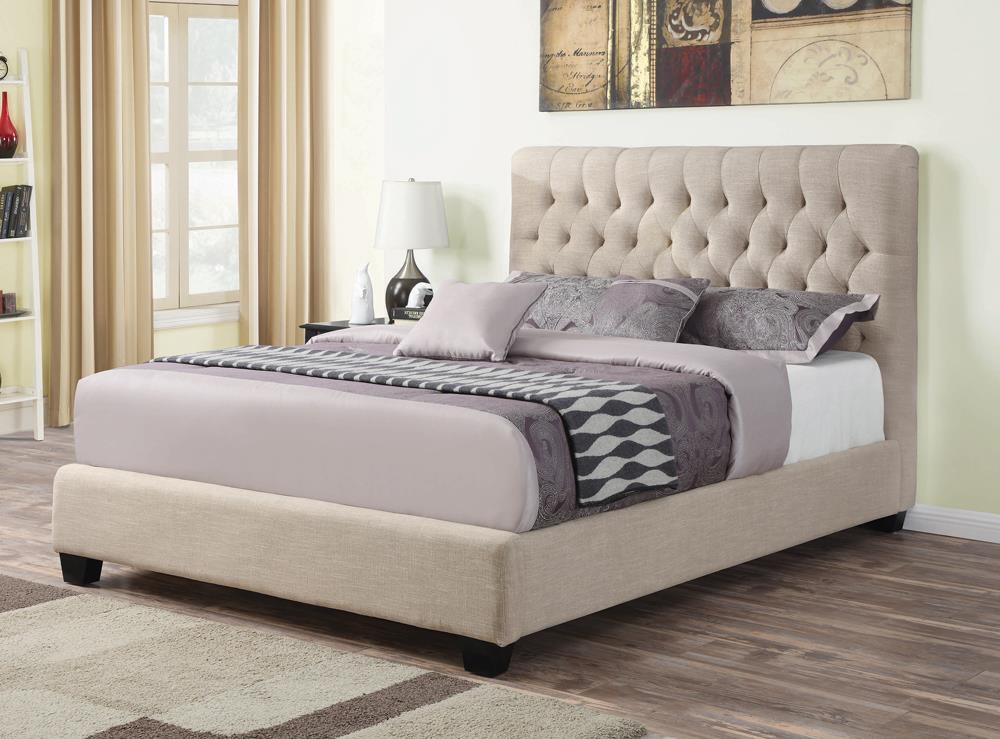 Chloe Oatmeal Tufted Upholstered Full Bed