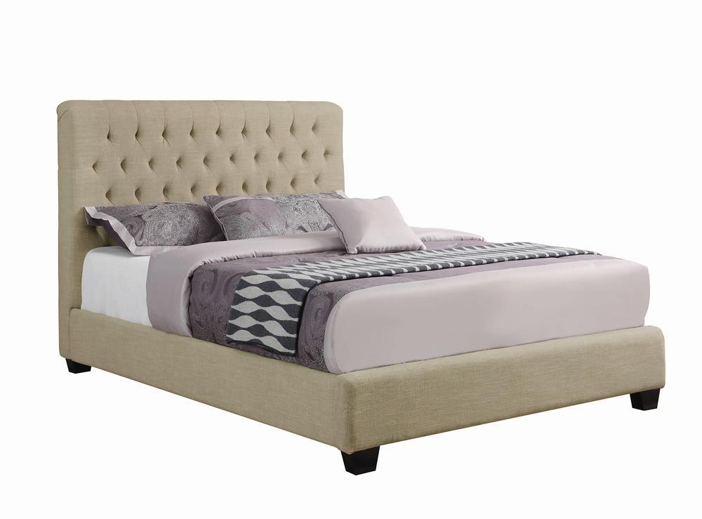 Chloe Tufted Upholstered California King Bed Oatmeal - Image 2