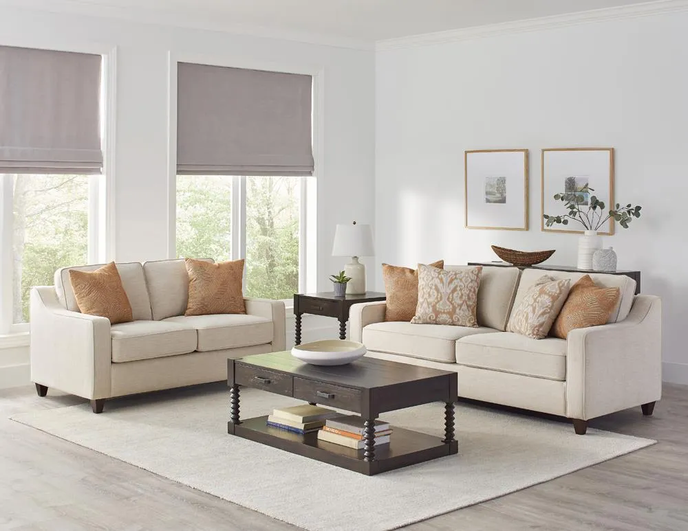 Christine Beige Upholstered Sloped Arm Living Room Set