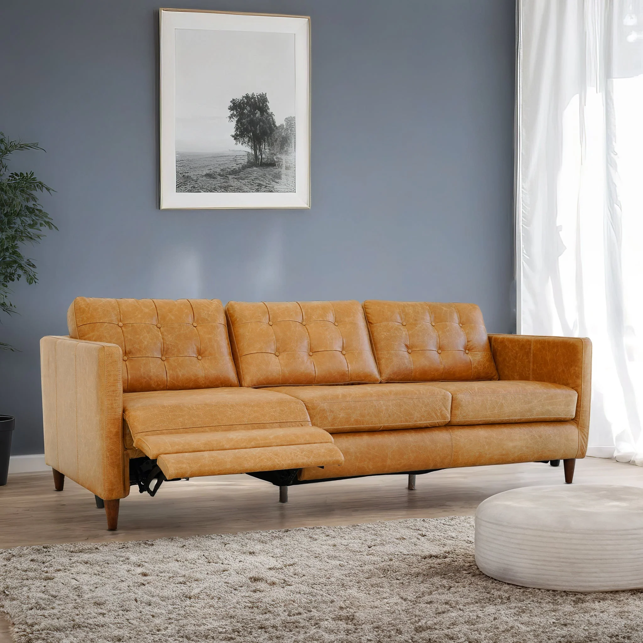 Christopher Tan Leather Electric Inclining Sofa Left Facing - Image 5