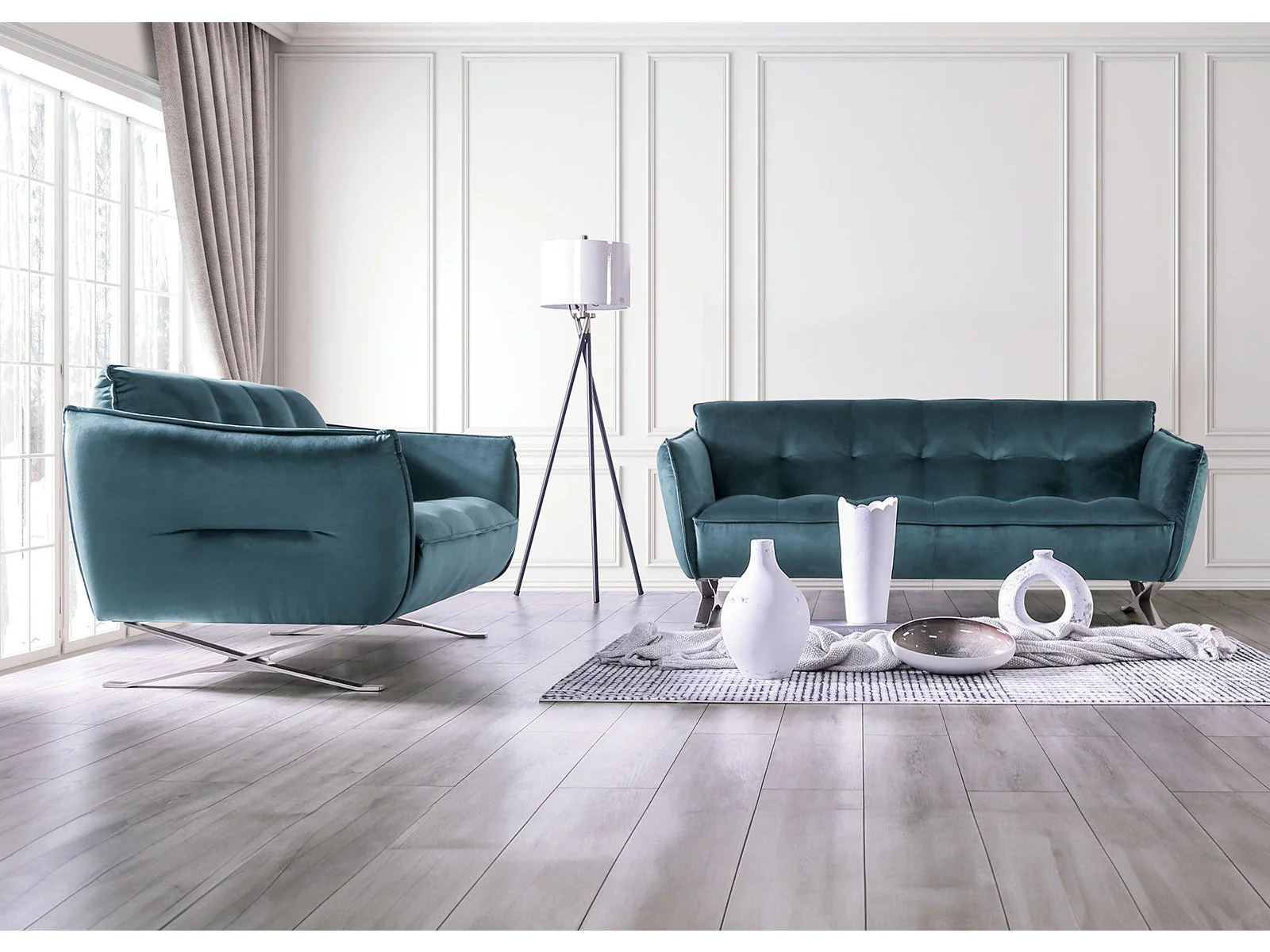 Civellutino Teal Upholstery Living Room Set