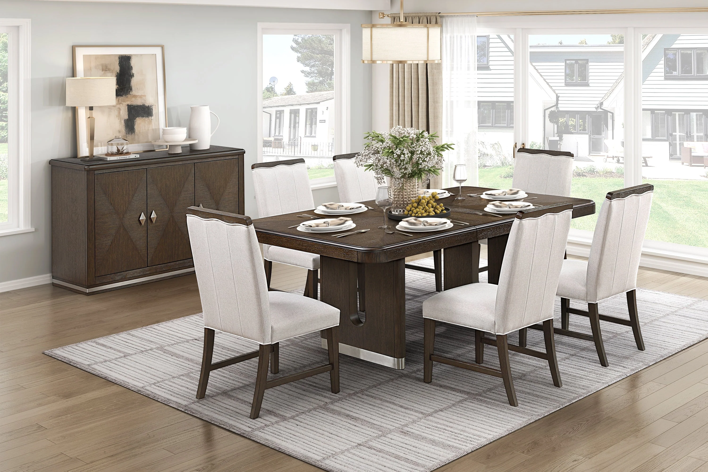Clara Brown & Beige 85" Rectangular Dining Room Set