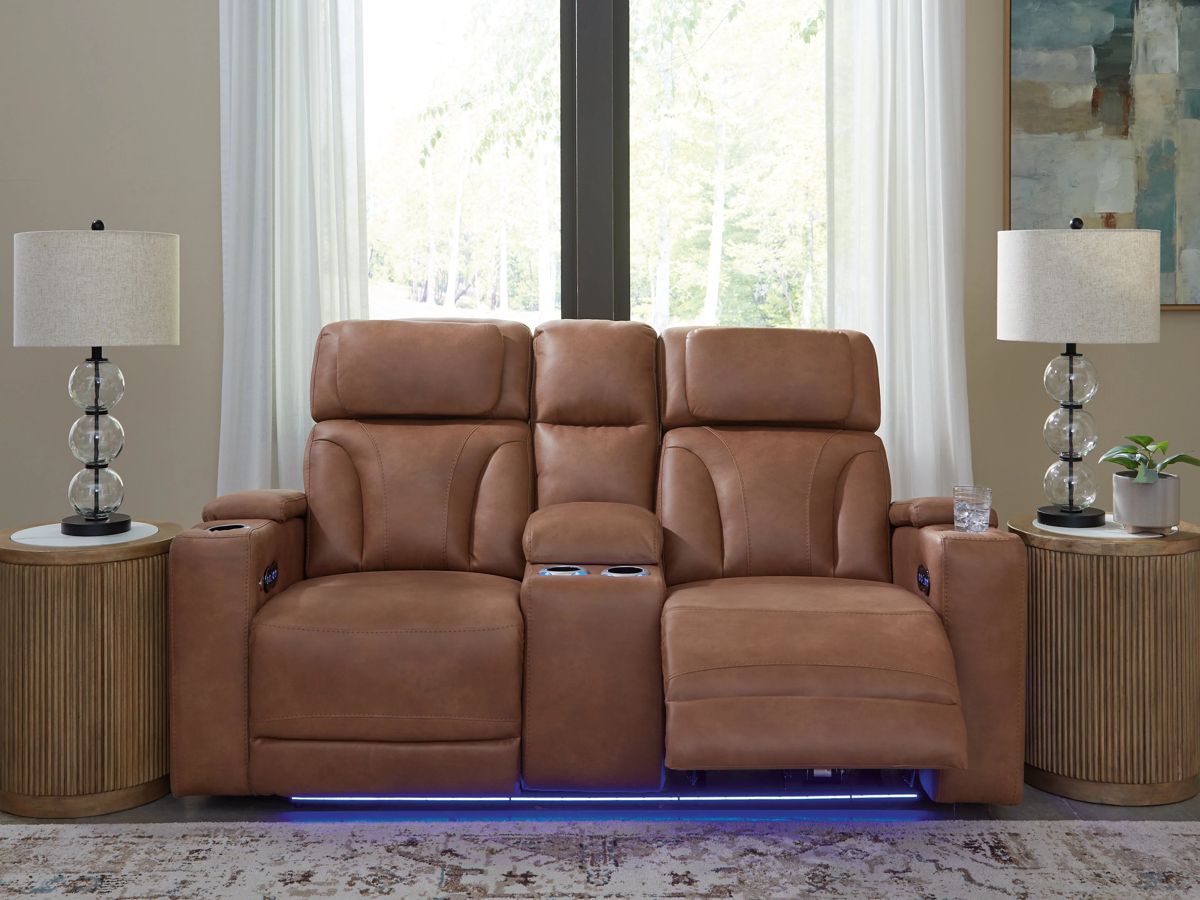 Clean-Slate Caramel Power Reclining Loveseat with Console - Image 12