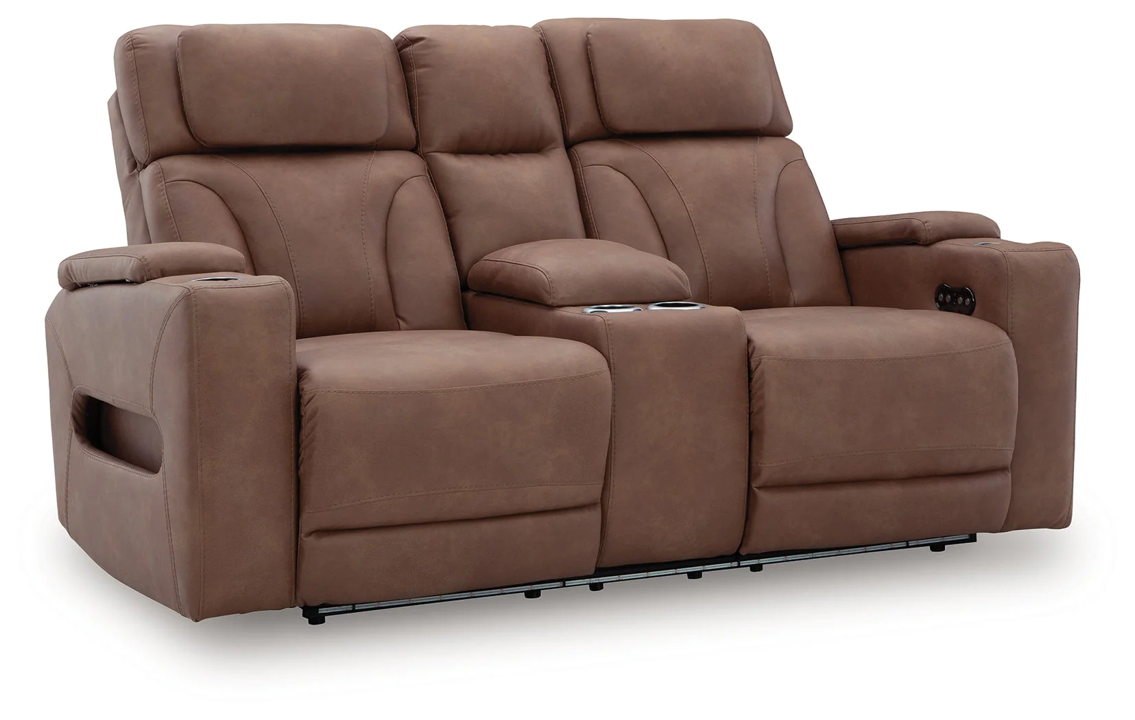 Clean-Slate Caramel Power Reclining Loveseat with Console - Image 2