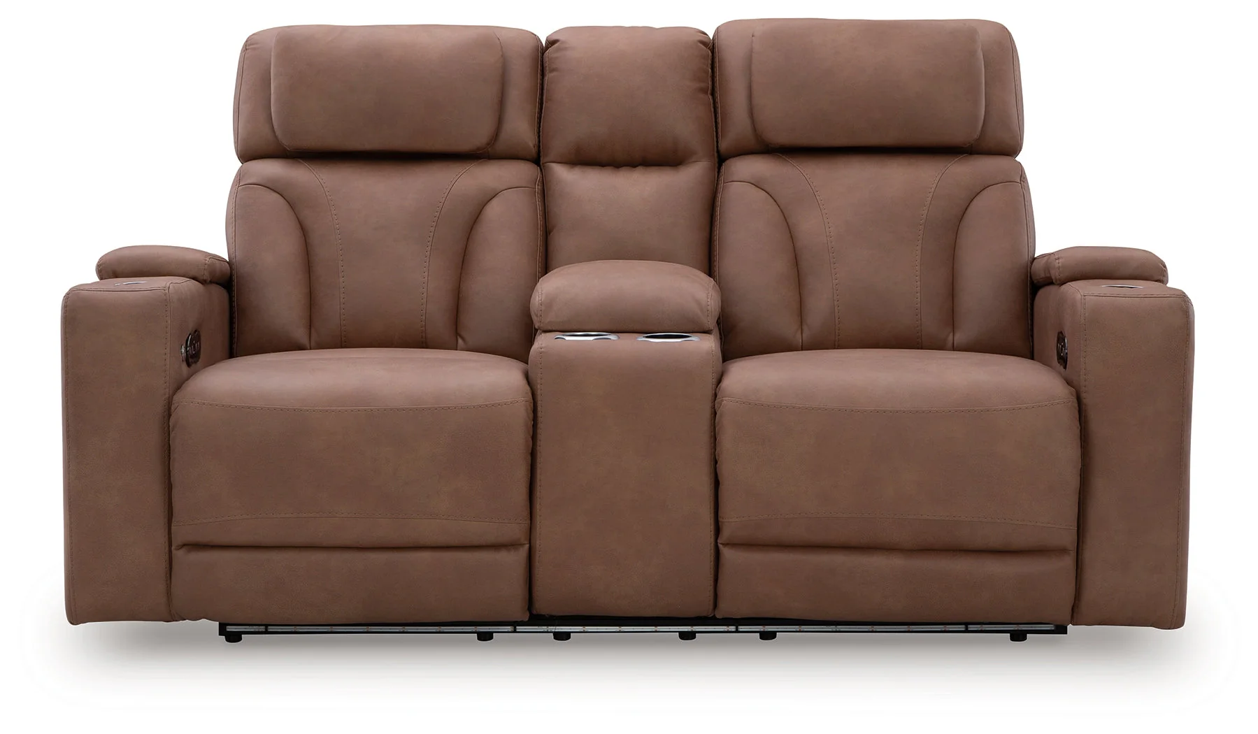 Clean-Slate Caramel Power Reclining Loveseat with Console - Image 4