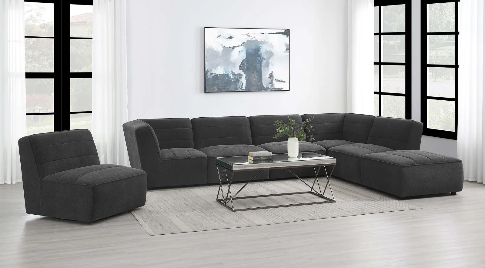 Cobie Dark Charcoal Upholstered Swivel Armless Chair - Image 11