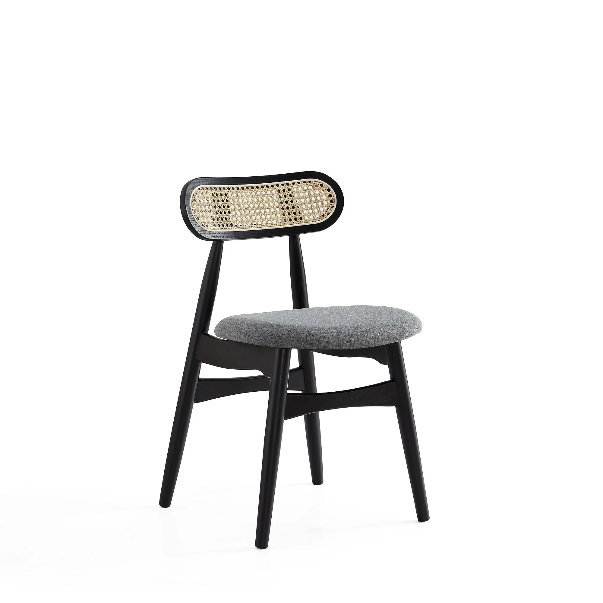 Colbert Dining Chair in Black and Cane with Grey Upholstered Seating (set of 2) - Image 4