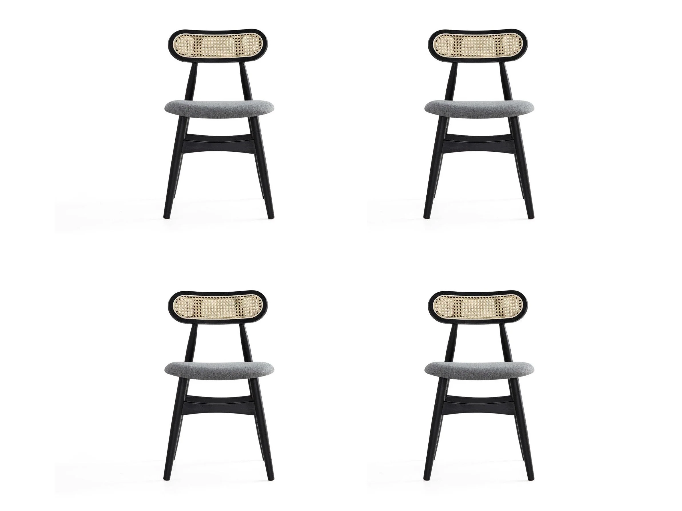 Colbert Dining Chair in Black and Cane with Grey Upholstered Seating (set of 4)