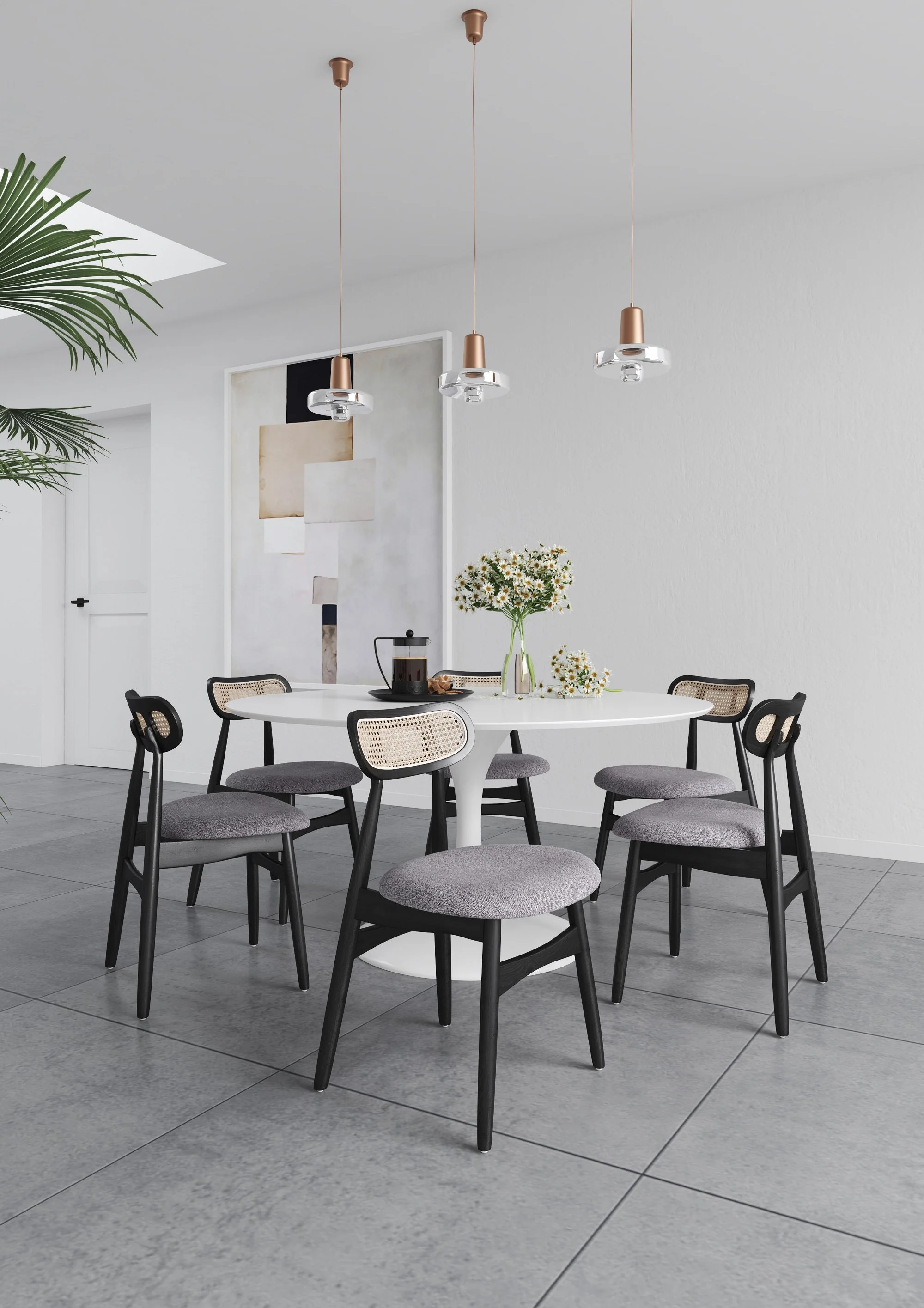 Colbert Dining Chair in Black and Cane with Grey Upholstered Seating (set of 4) - Image 2
