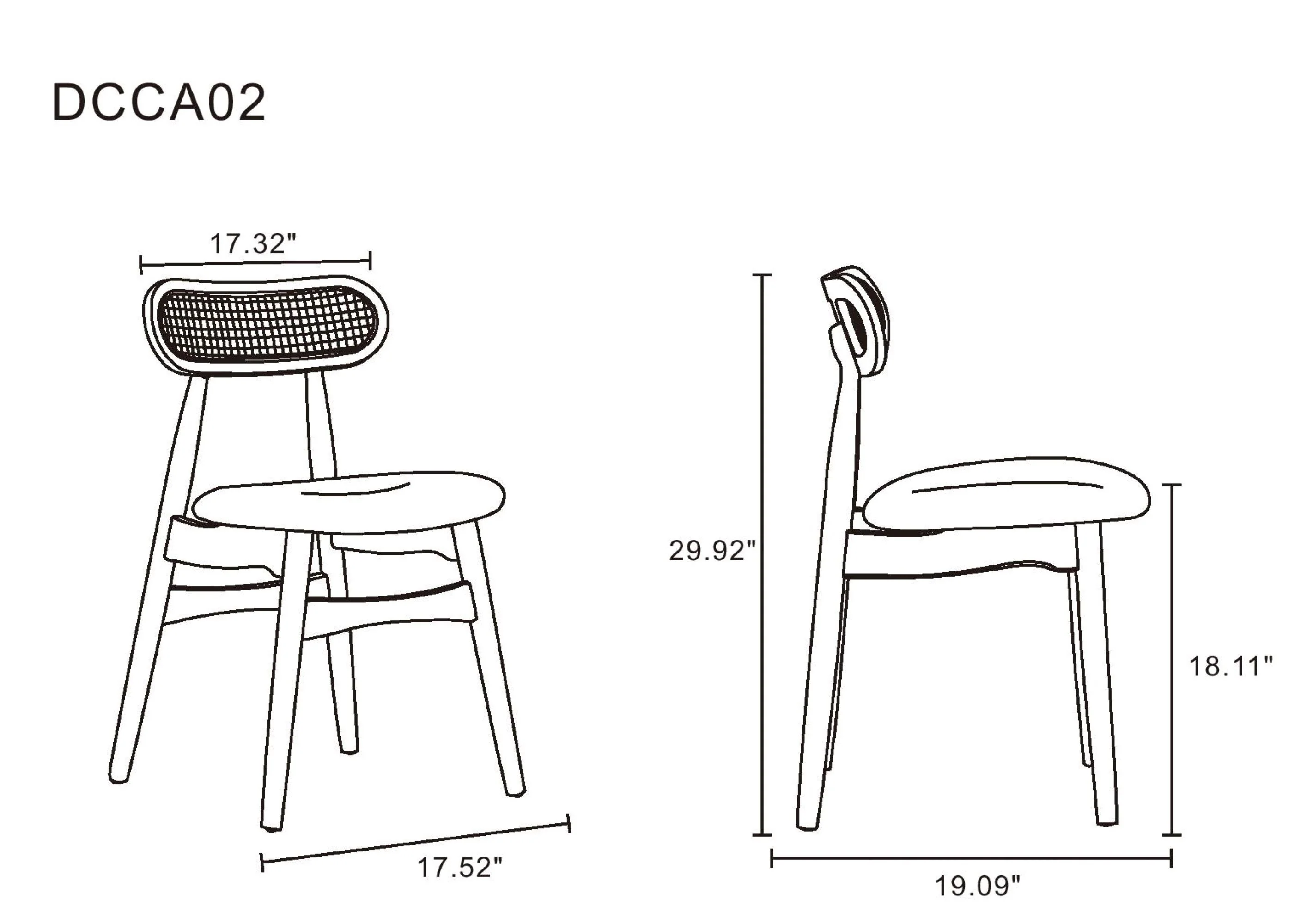 Colbert Dining Chair in Black and Cane with Grey Upholstered Seating (set of 4) - Image 3