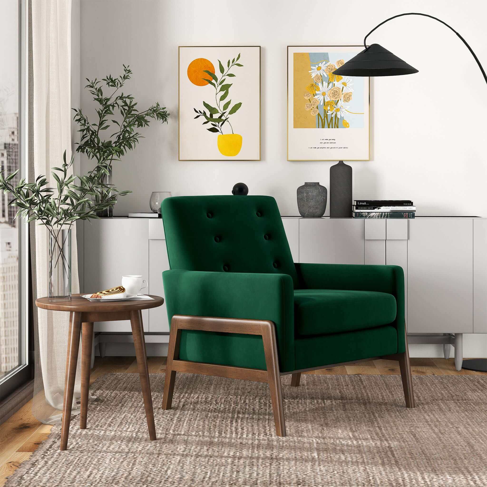Cole  Solid Wood Green Velvet Lounge Chair - Image 2