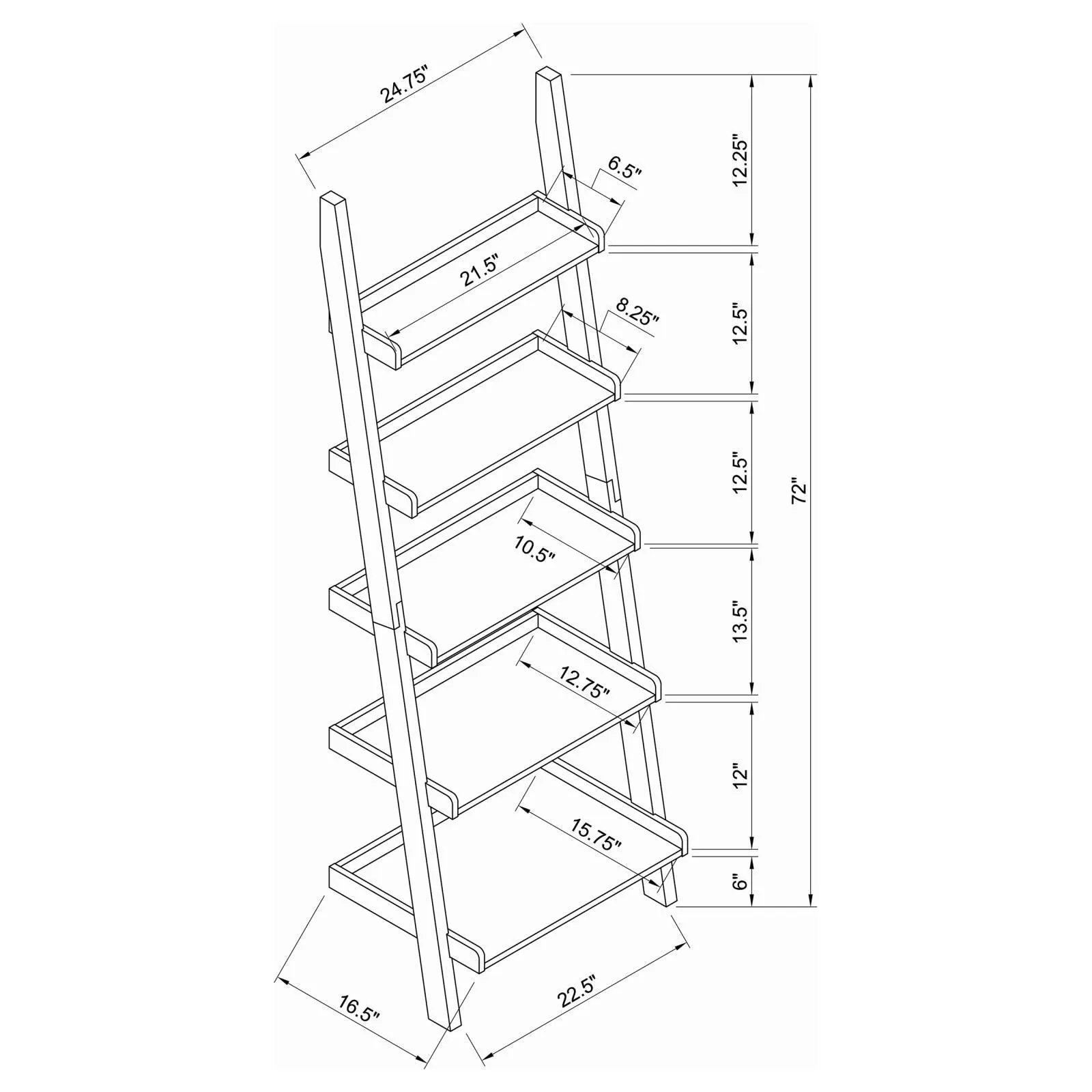 Colella Cappuccino 3-Piece Storage Ladder Bookcase Set - Image 7