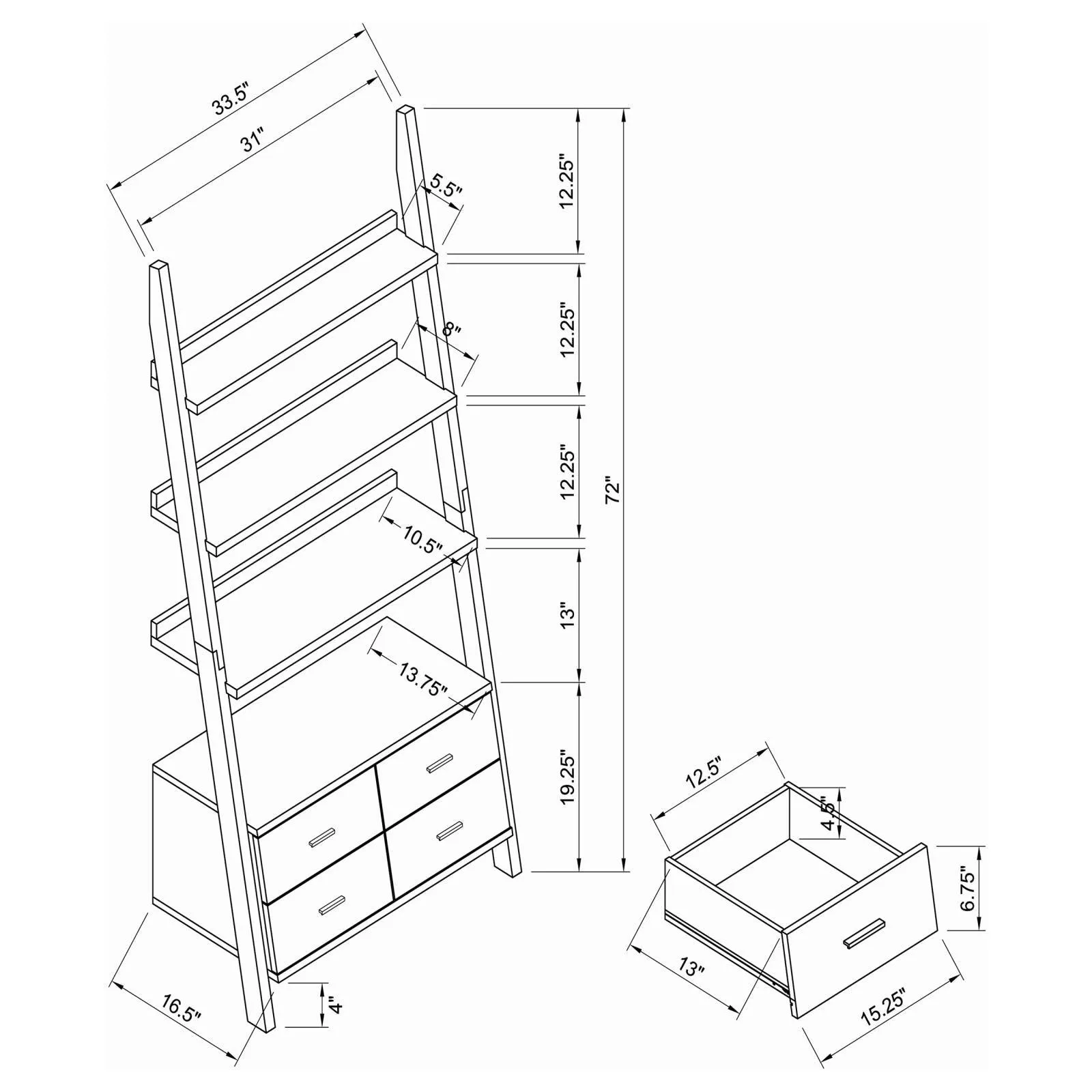 Colella Cappuccino 4-Drawer Storage Bookcase - Image 6