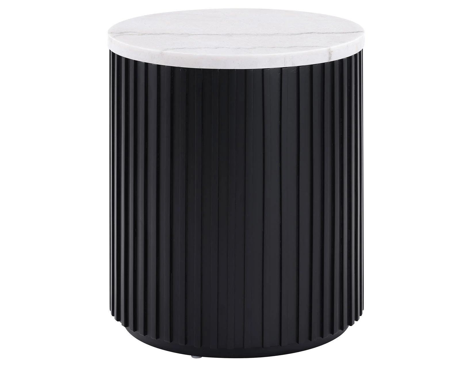 Colvin 18″ Round White Marble Top End Table, Black Finish - Image 2
