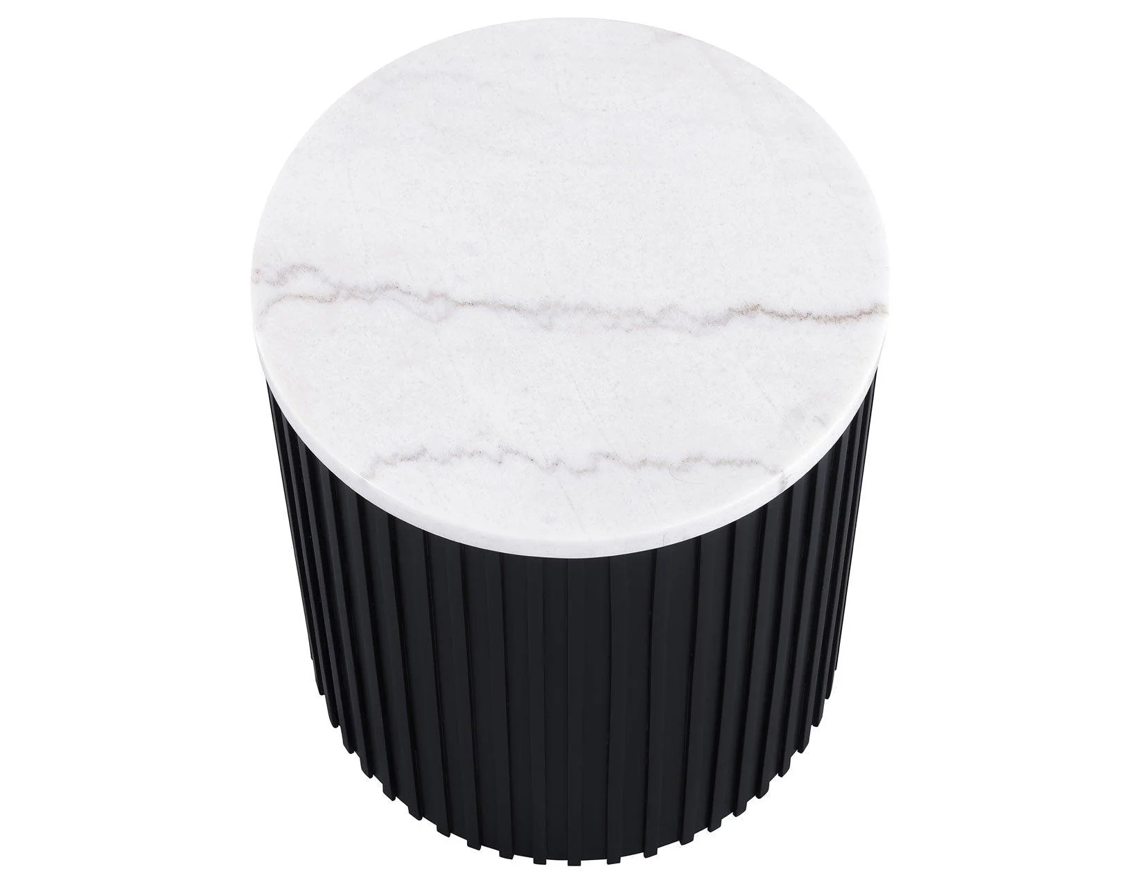 Colvin 18″ Round White Marble Top End Table, Black Finish - Image 3