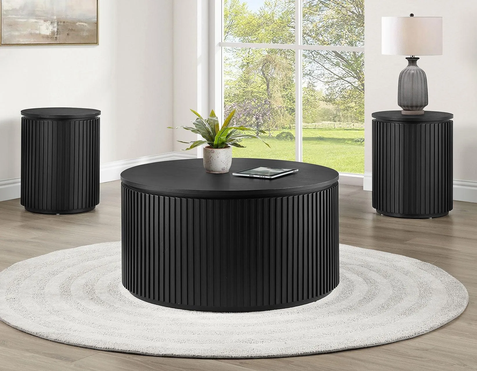 Colvin 36″ Round Castered Coffee Table, Black Finish - Image 3
