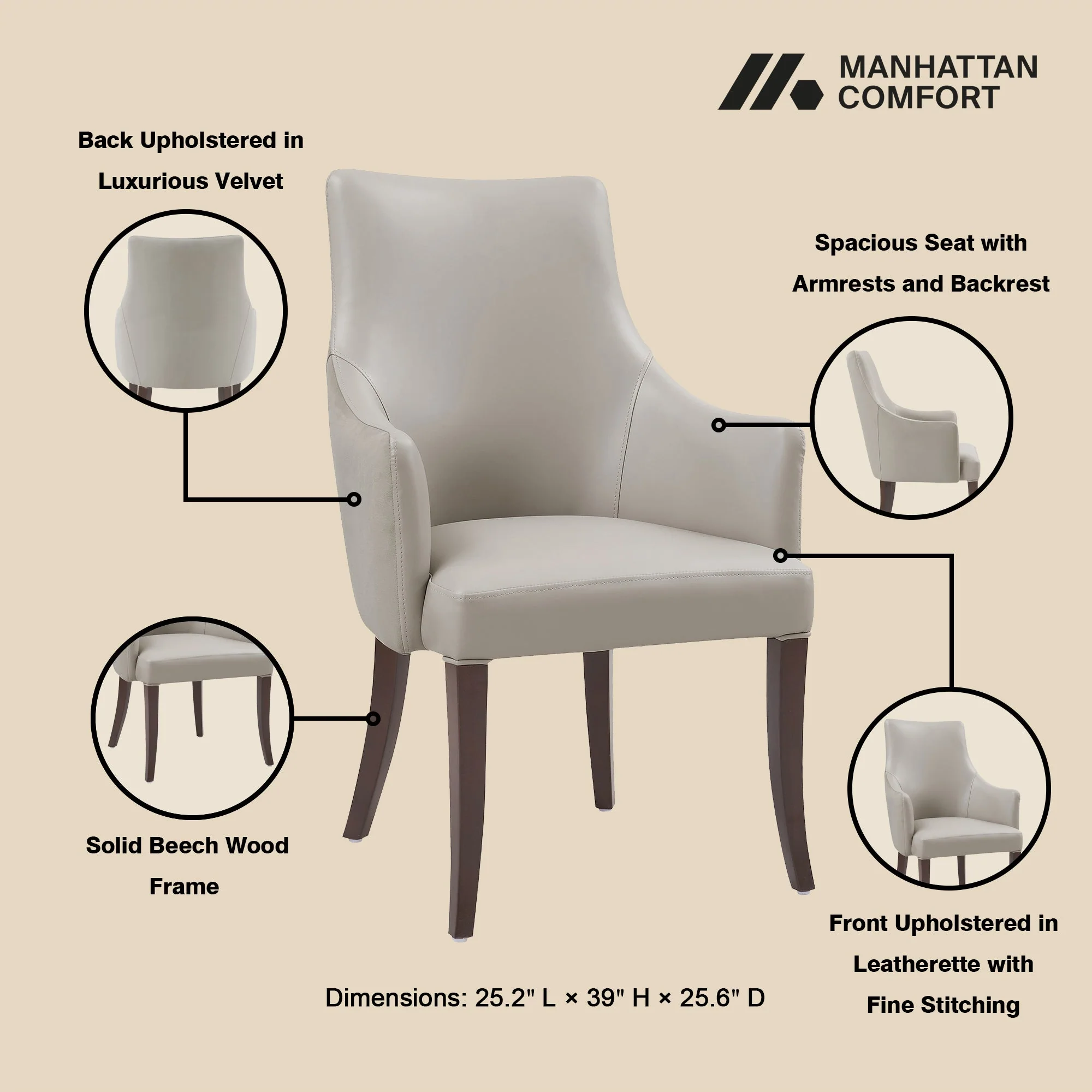 Connie Dining Armchair in Light Grey (set of 2) - Image 4