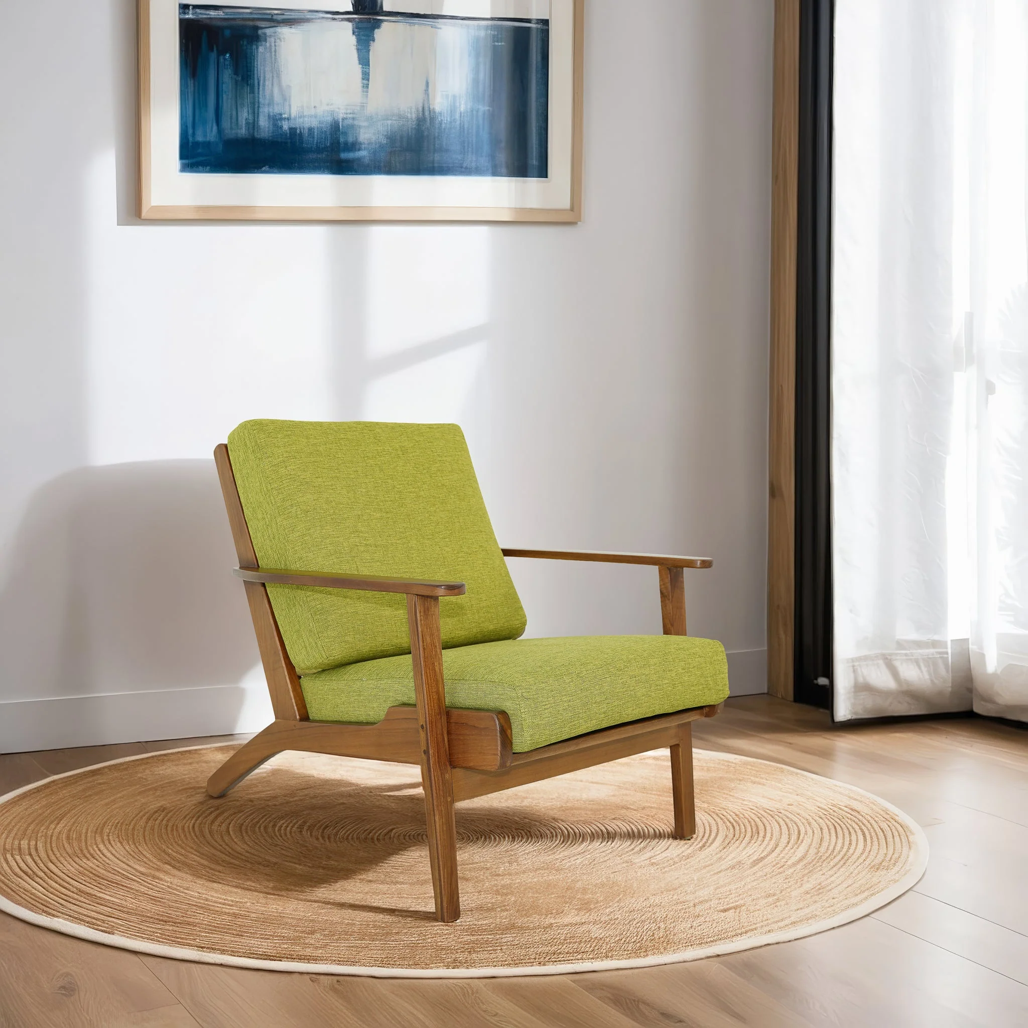 Connor Solid Wood Linen Lounge Chair - Pistachio Green - Image 2