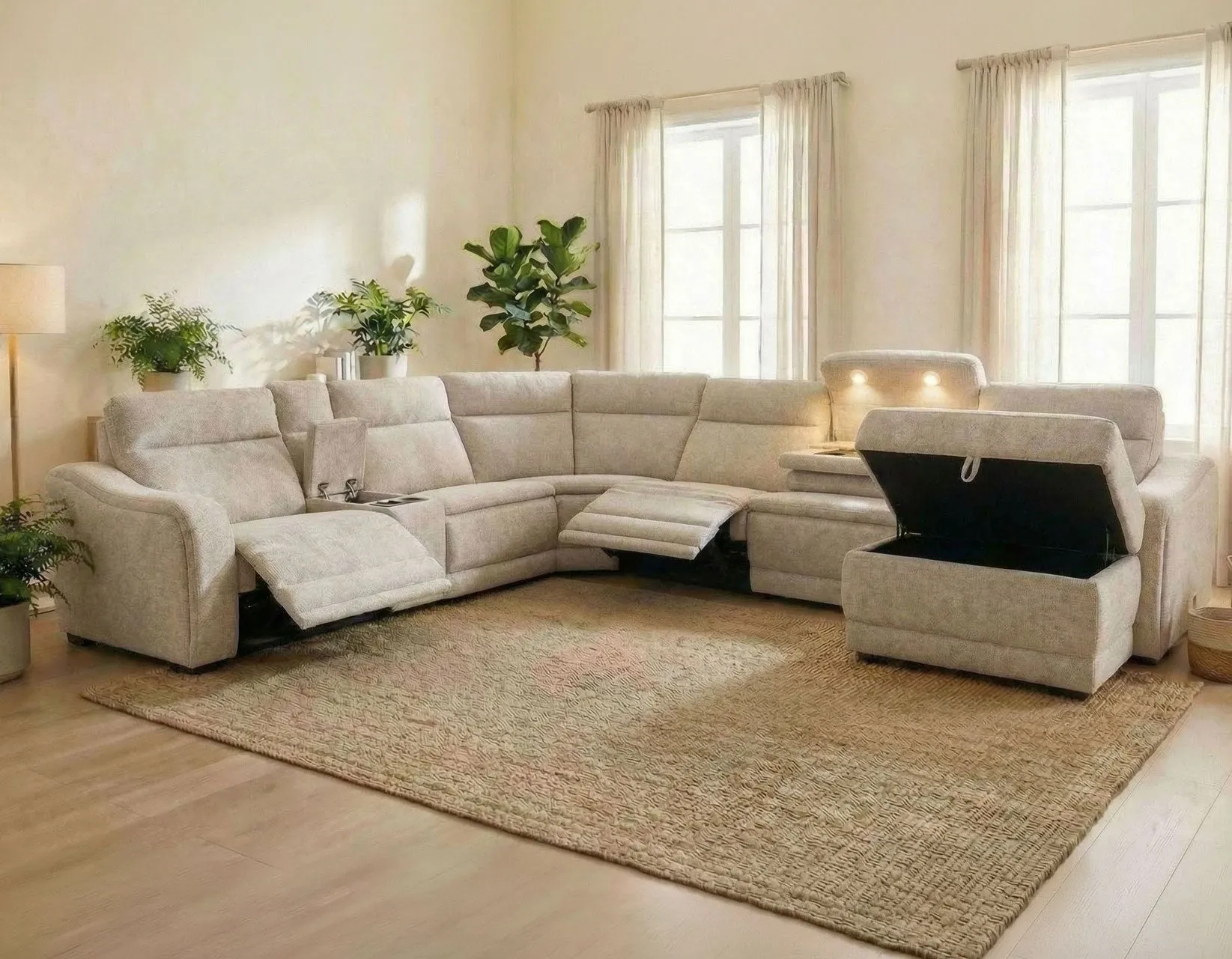 Conroe Cobblestone Dual-Power 7-Piece Reclining Sectional with Chaise