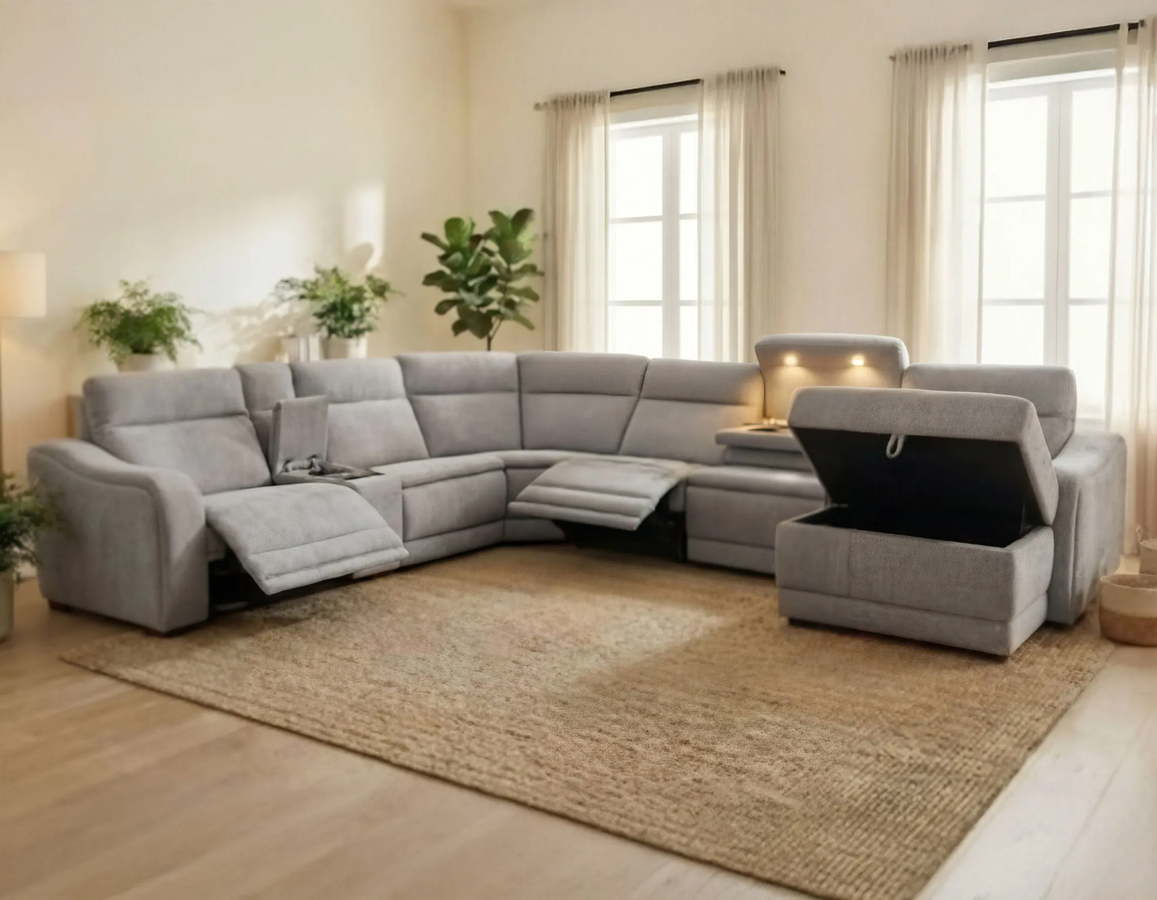 Conroe Gray Dual-Power 7-Piece Reclining Sectional with Chaise - Image 2