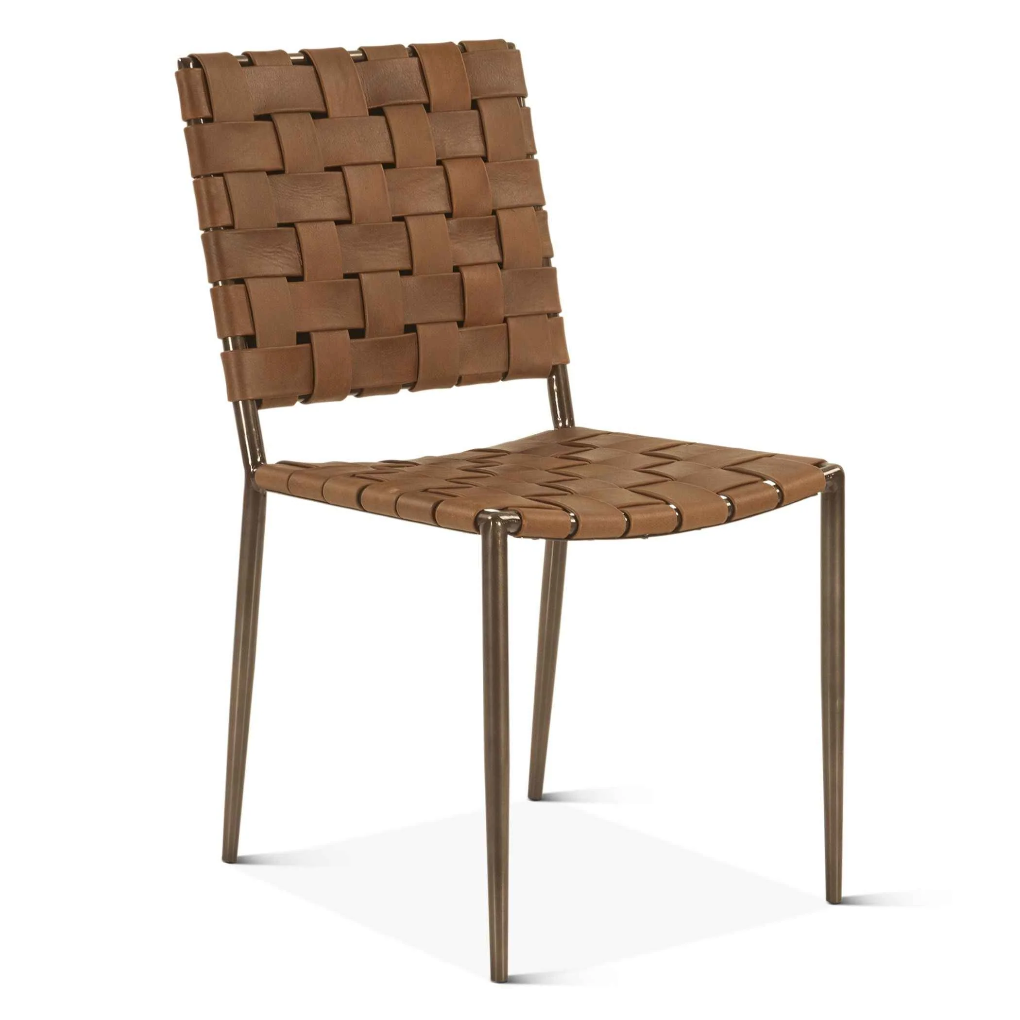 Copenhagen 18" Dining Chair in Brown Buffalo Leather and Iron, Set of 2