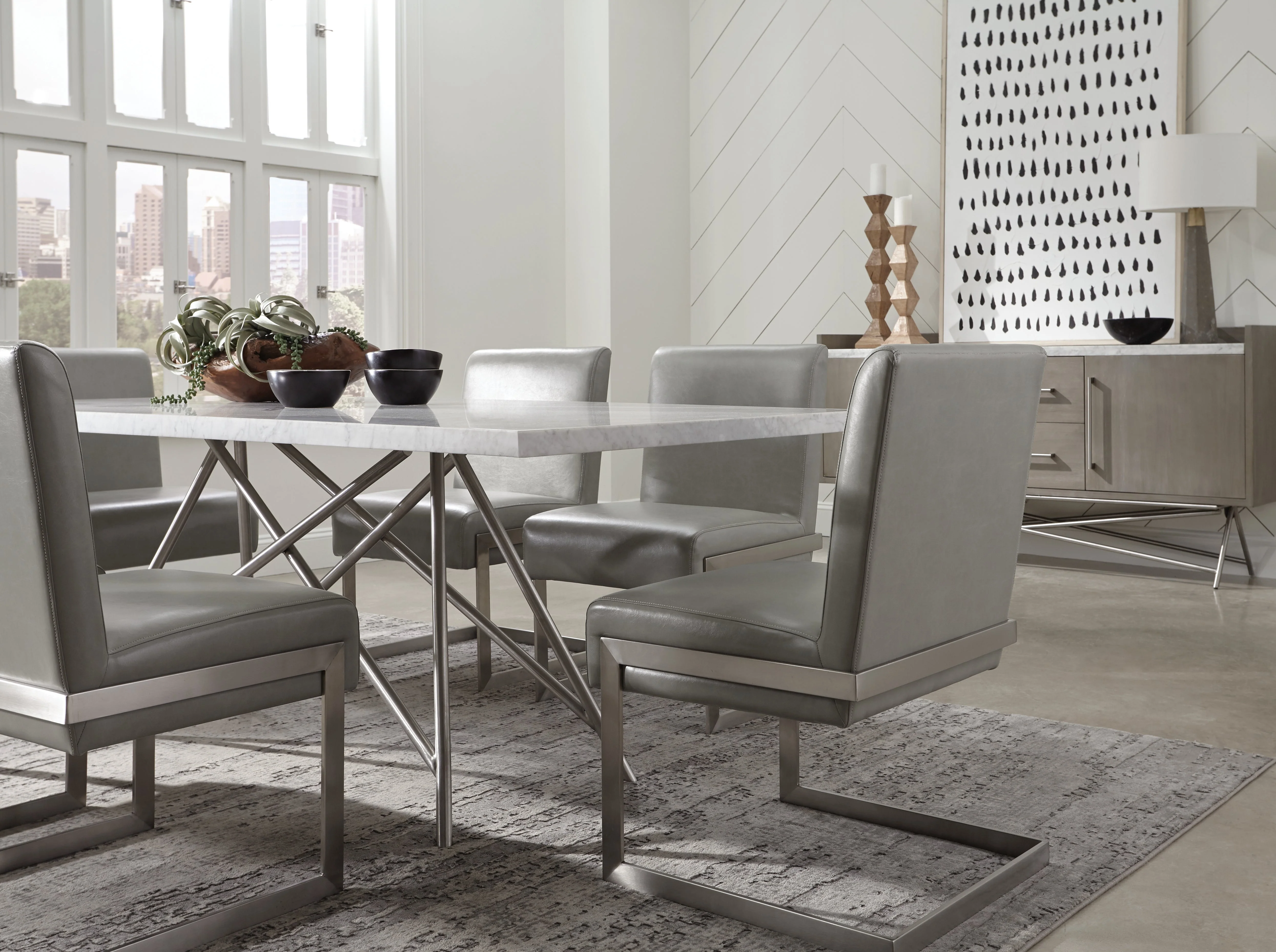 Coral Marble Top Rectangular Sideboard in Antique Grey - Image 3