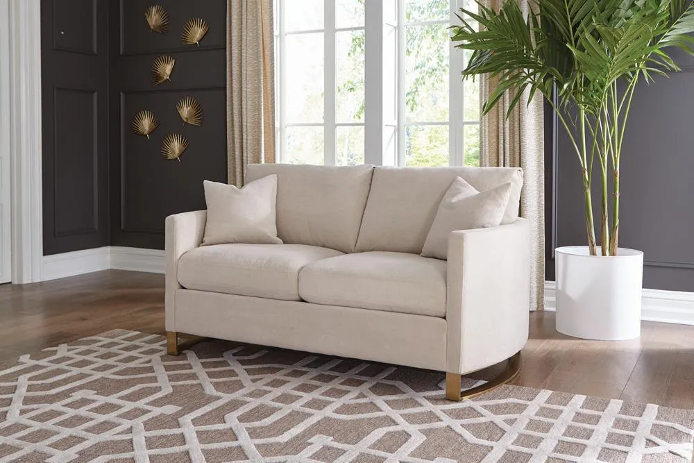 Corliss Beige Upholstered Arched Arms Loveseat
