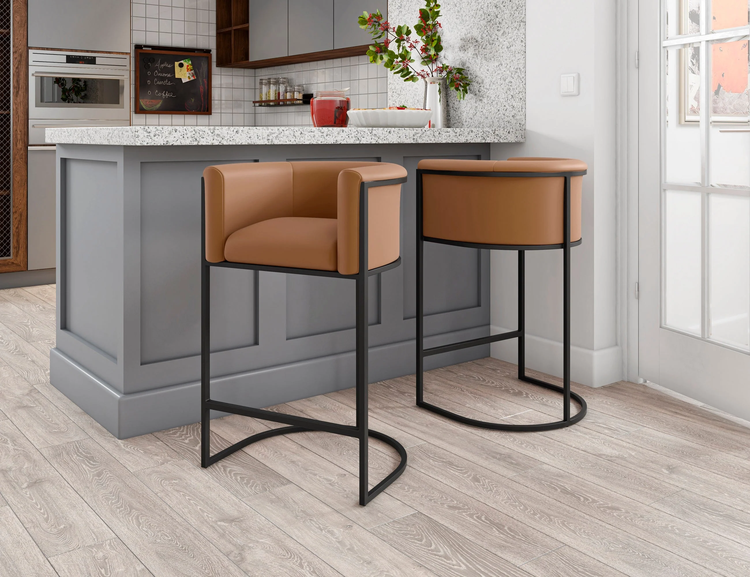 Cosmopolitan Counter Stool in Camel and Black (set of 2) - Image 2