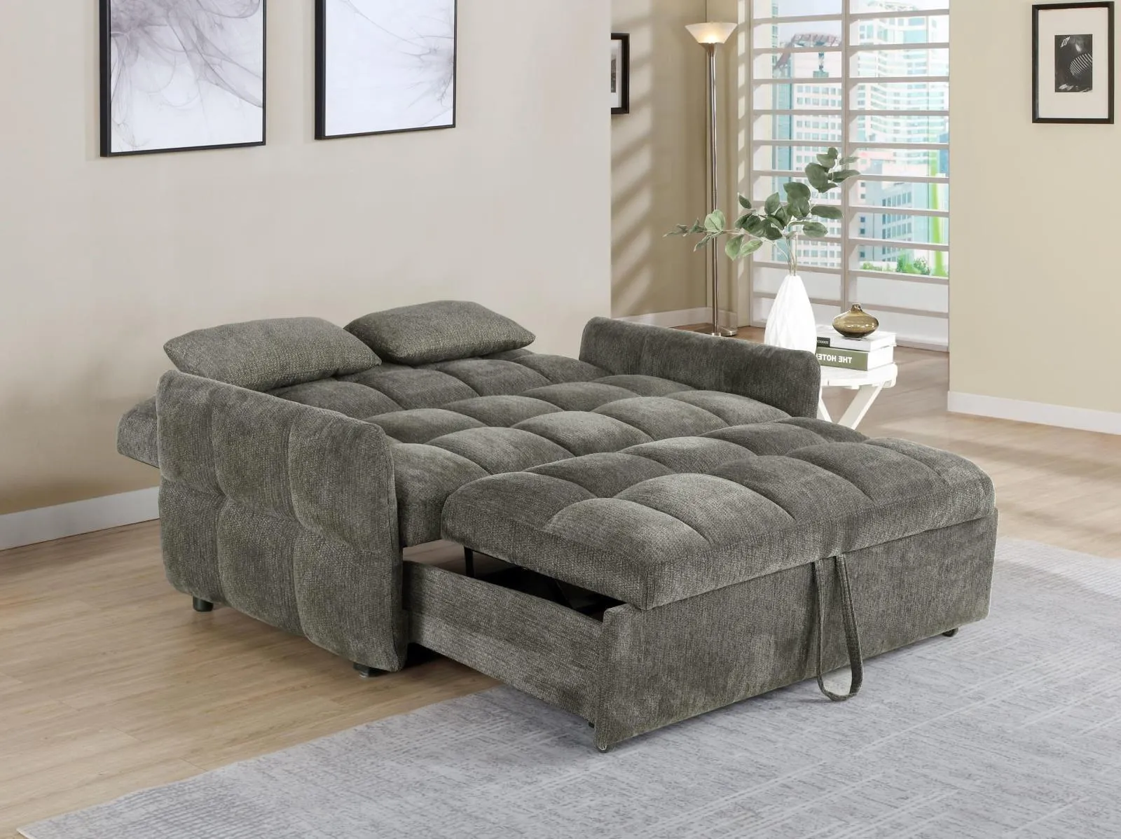 Cotswold Upholstered Convertible Sleeper Sofa Bed Dark Grey - Image 7