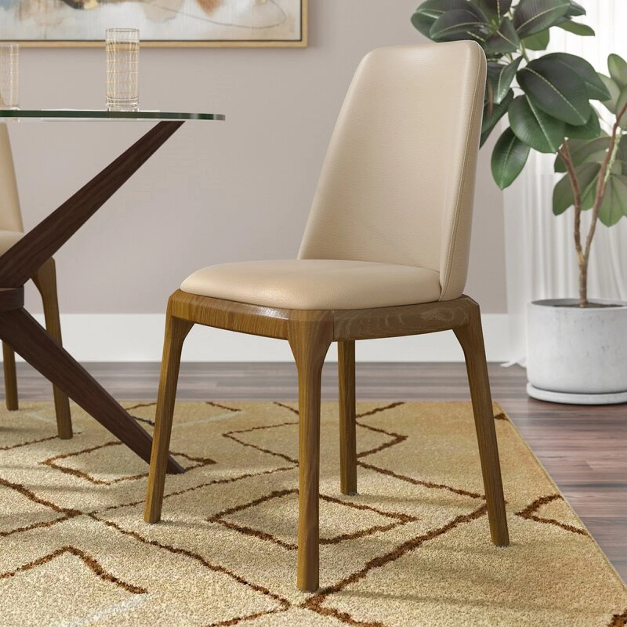 Courding Dining Chair in Tan and Walnut (set of 2) - Image 2