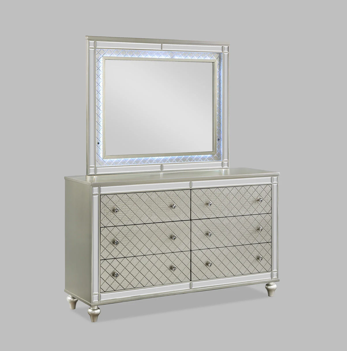 Cristian Champagne LED Upholstered Panel Bedroom Set - Image 4