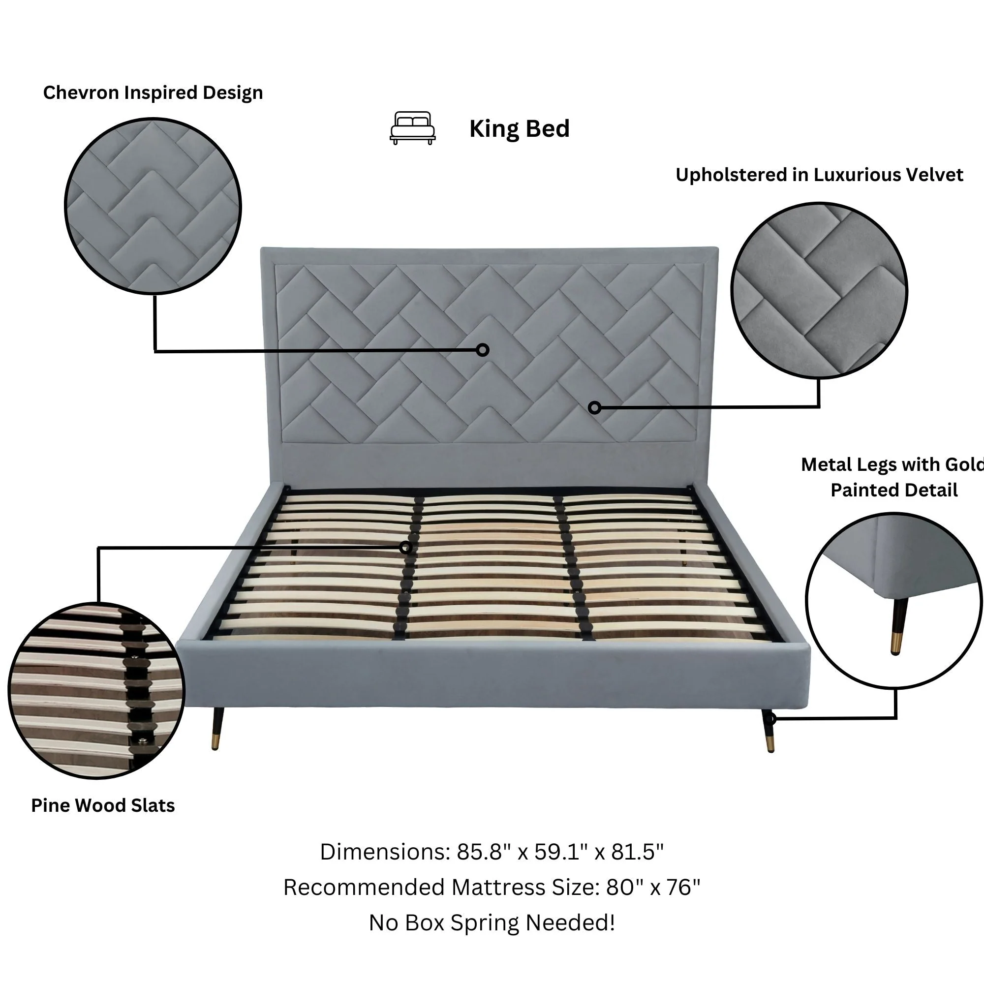 Crosby King-Size Bed in Grey - Image 4