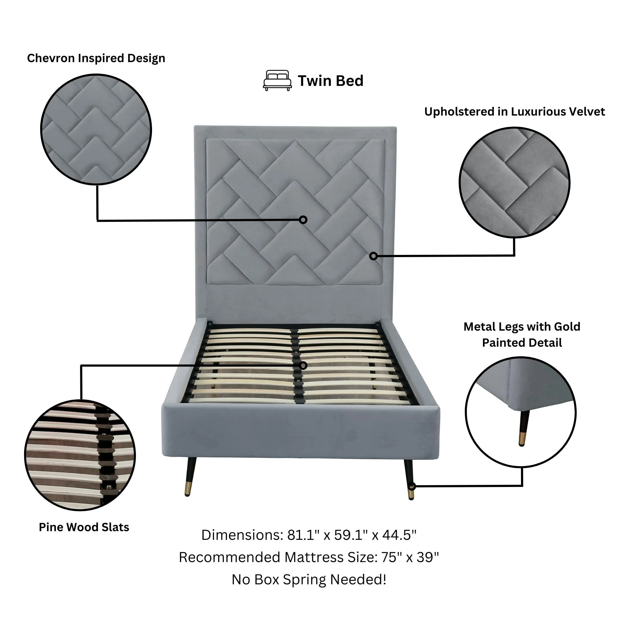 Crosby Twin-Size Bed in Grey - Image 4