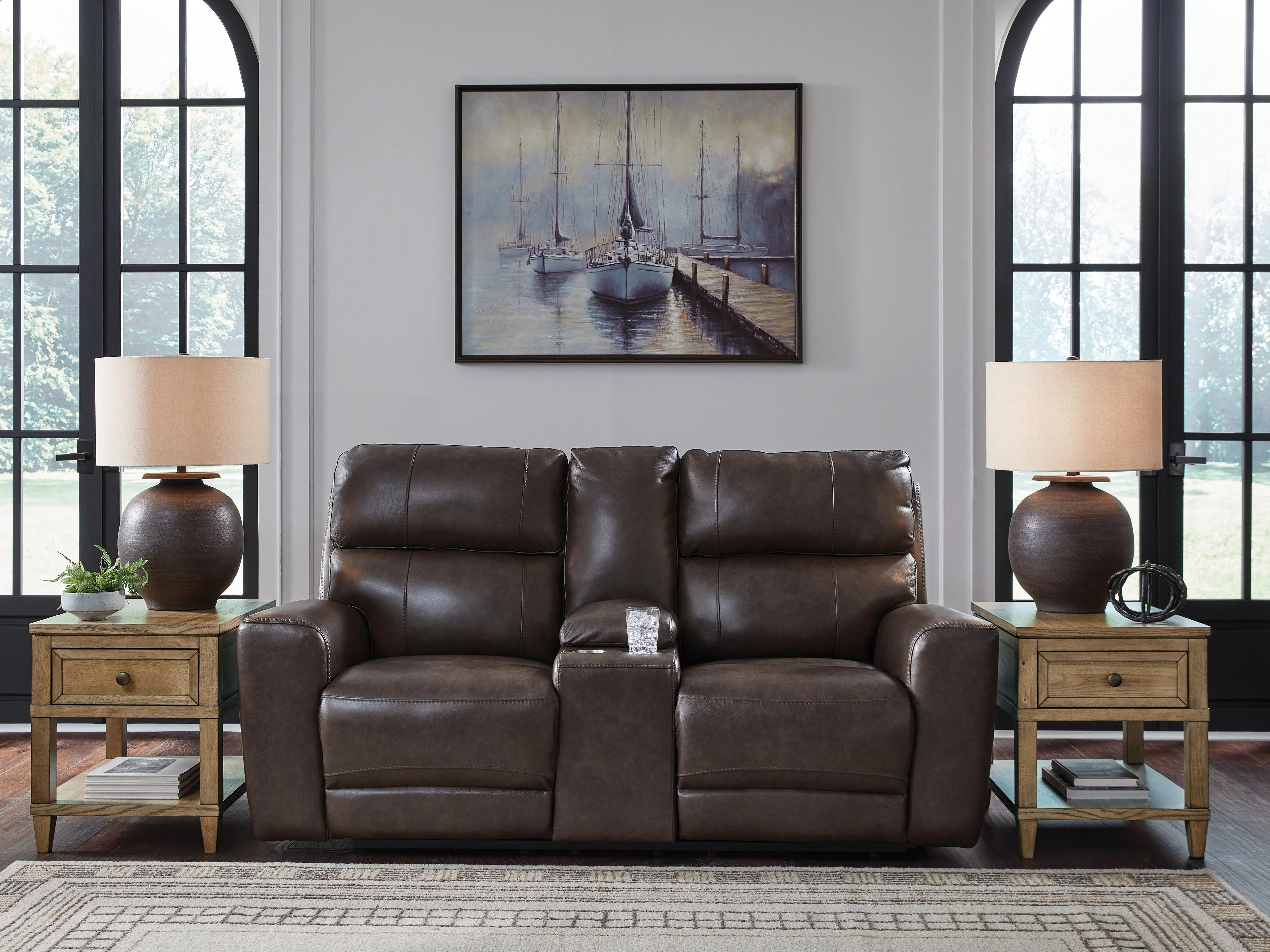 Crossplex Smoke Power Reclining Loveseat with Console