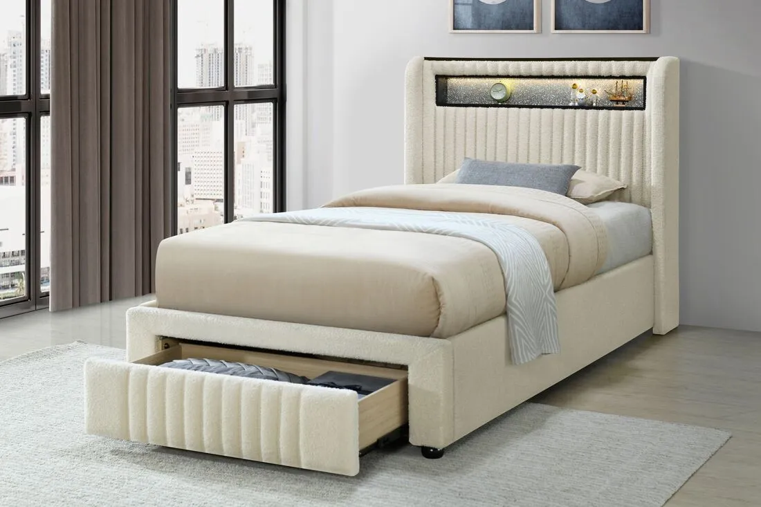 Cupid Beige Full Platform Bed With Storage Drawers - Image 2