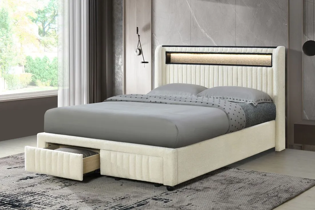 Cupid Beige Twin Platform Bed With Storage Drawers - Image 2