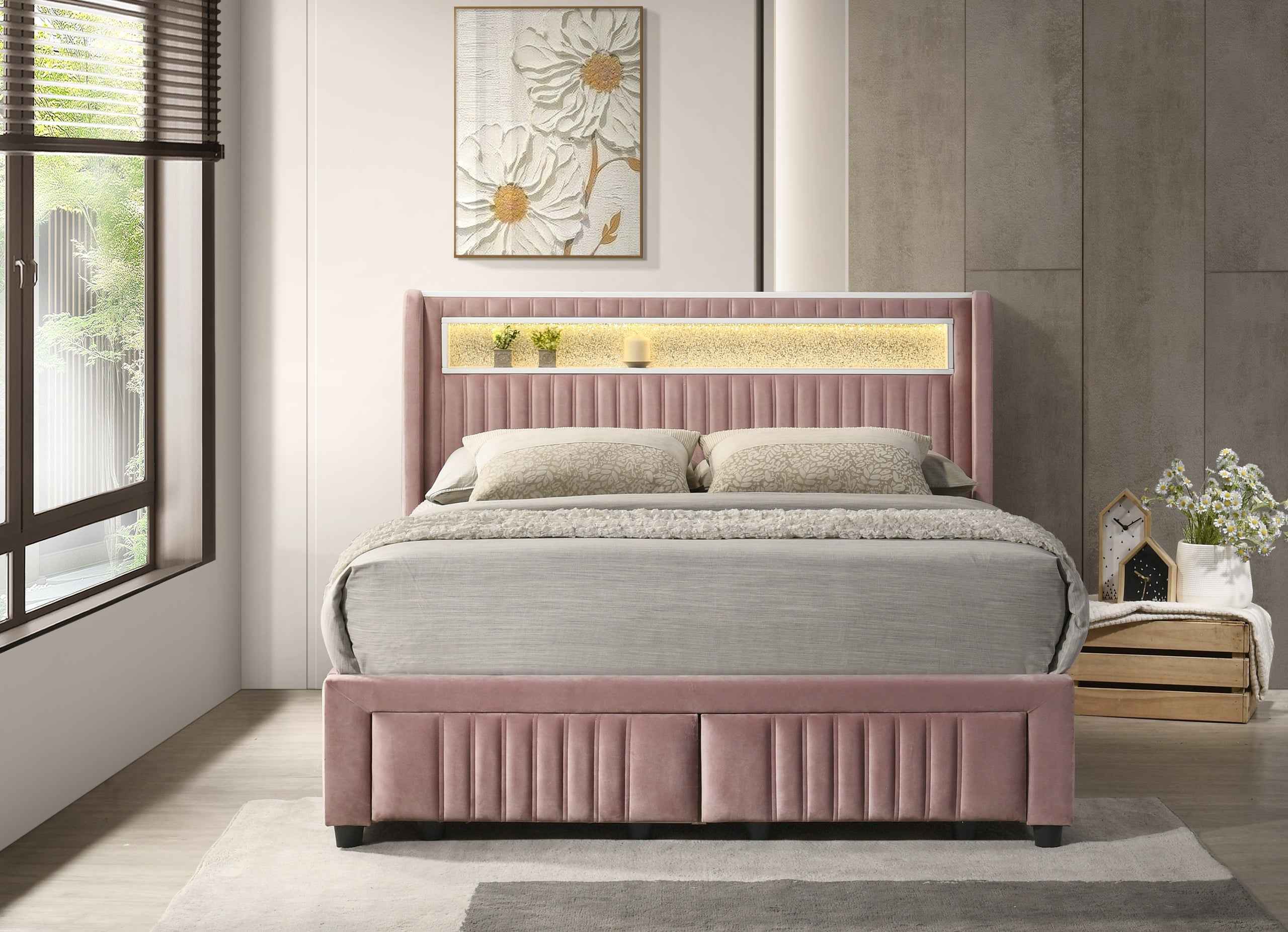 Cupid Pink Full Platform Bed With Storage Drawers - Image 3