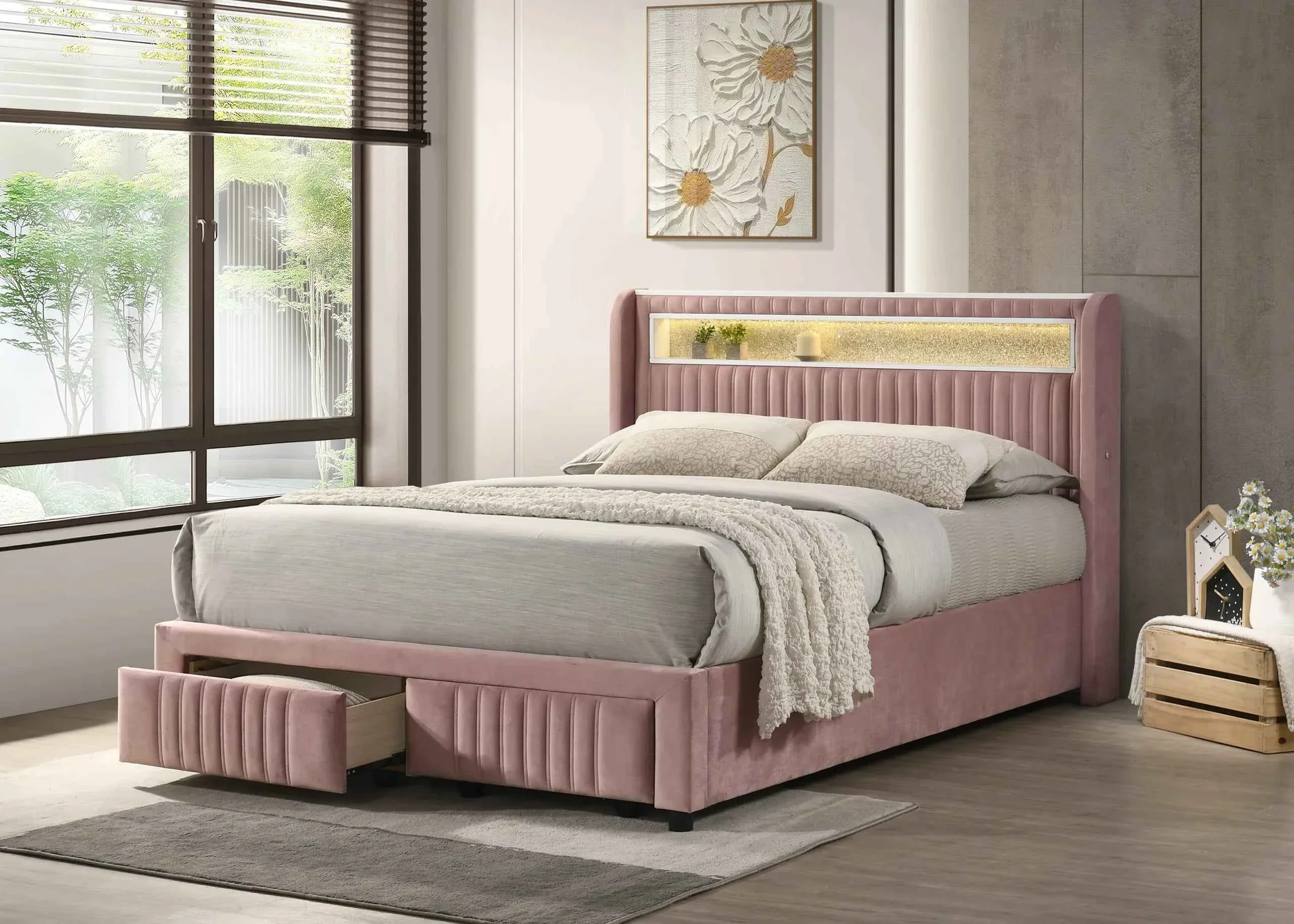 Cupid Pink Full Platform Bed With Storage Drawers - Image 4