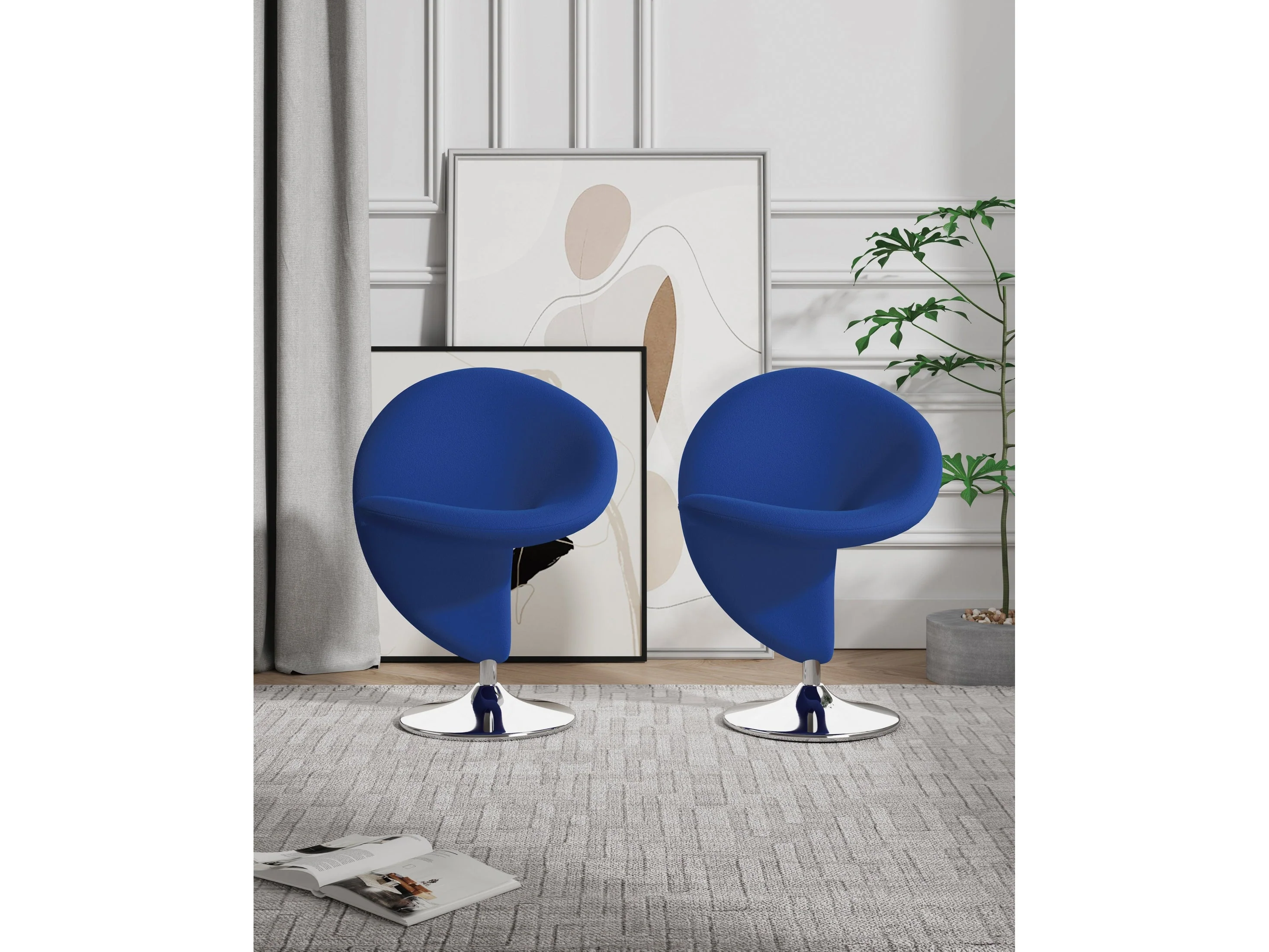 Curl Swivel Accent Chair in Blue and Polished Chrome (set of 2)