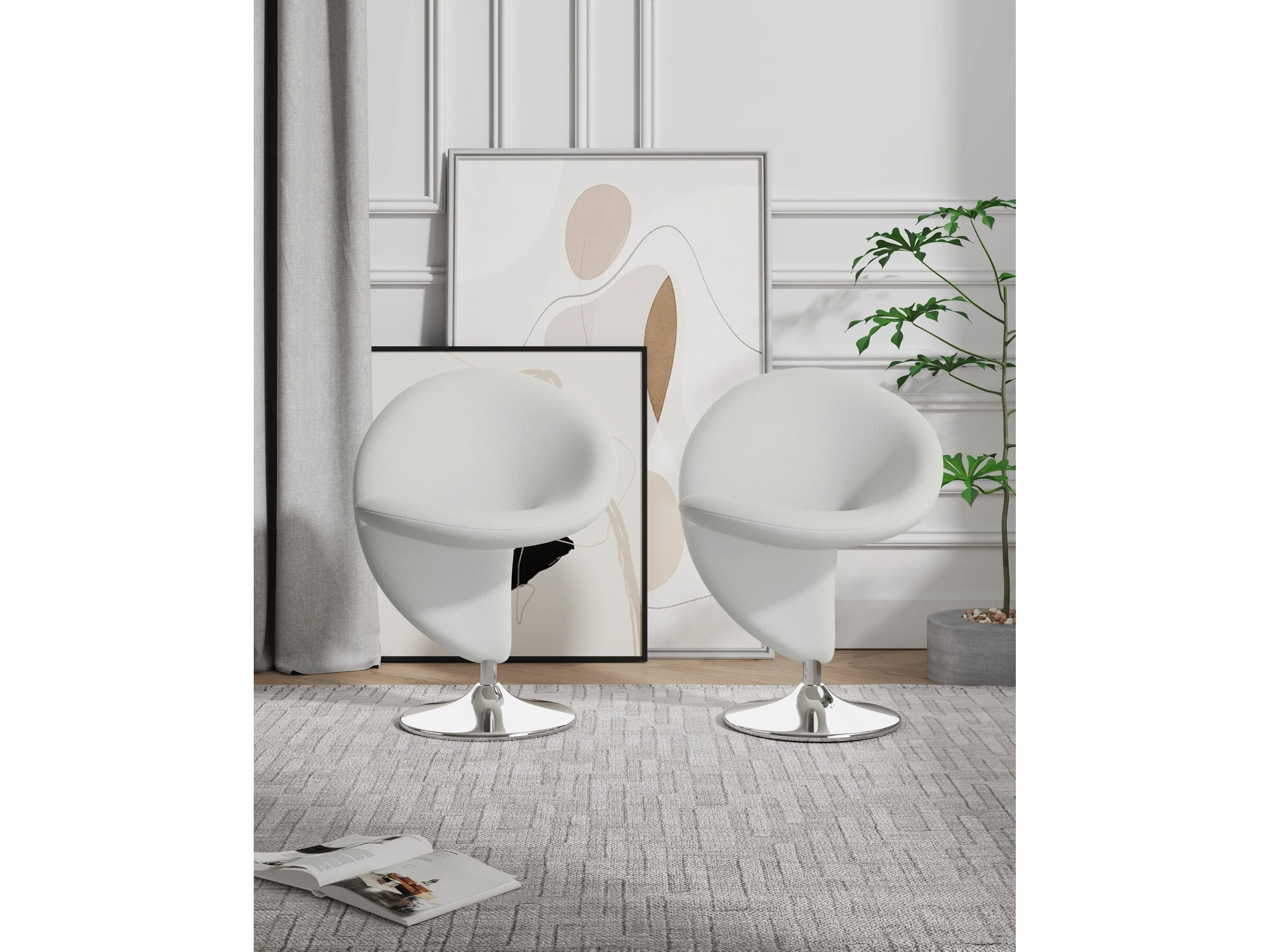 Curl Swivel Accent Chair in Cream and Polished Chrome (set of 2)