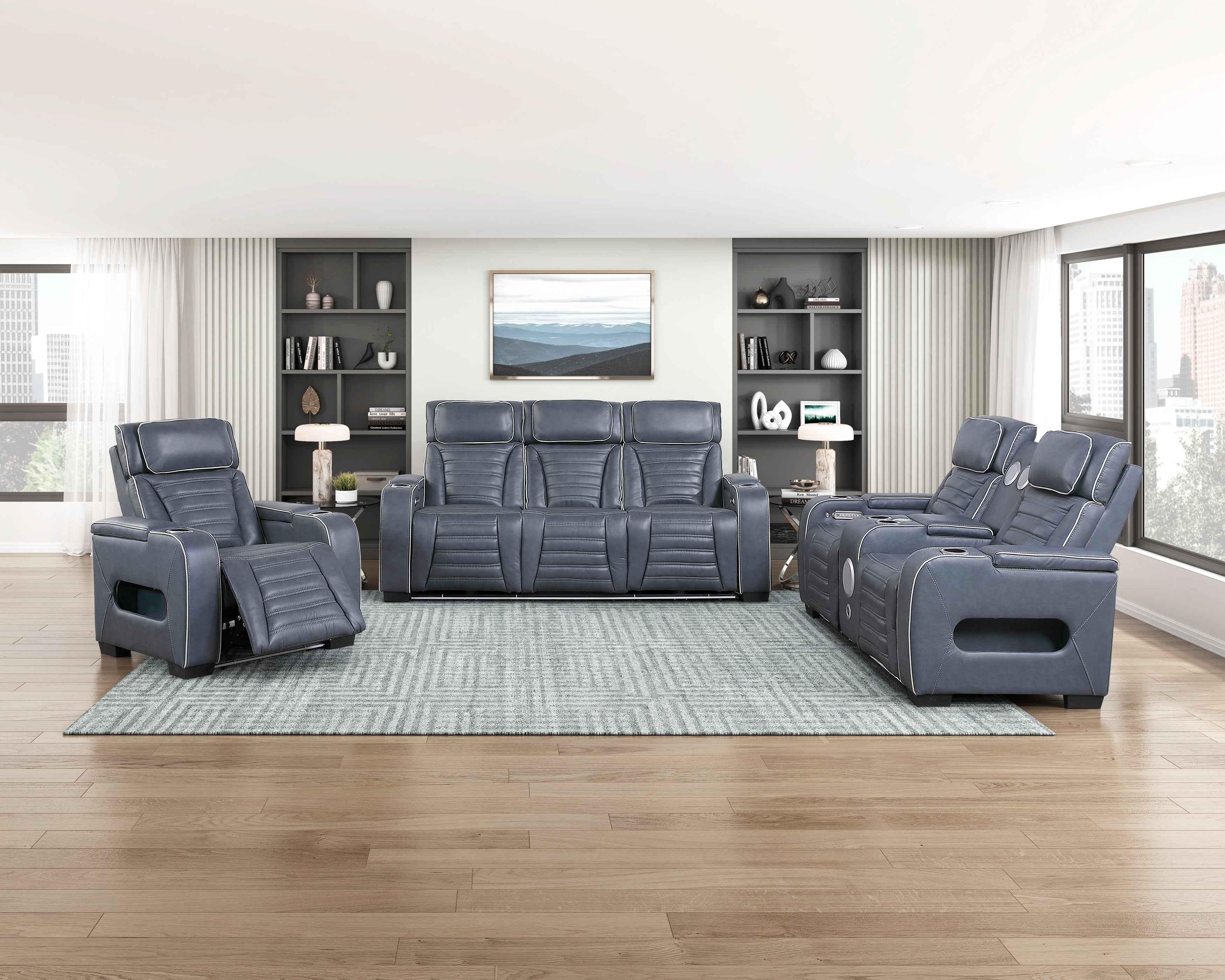 Cyber Blue Power Double Reclining Sofa with Center Drop-Down - Image 15