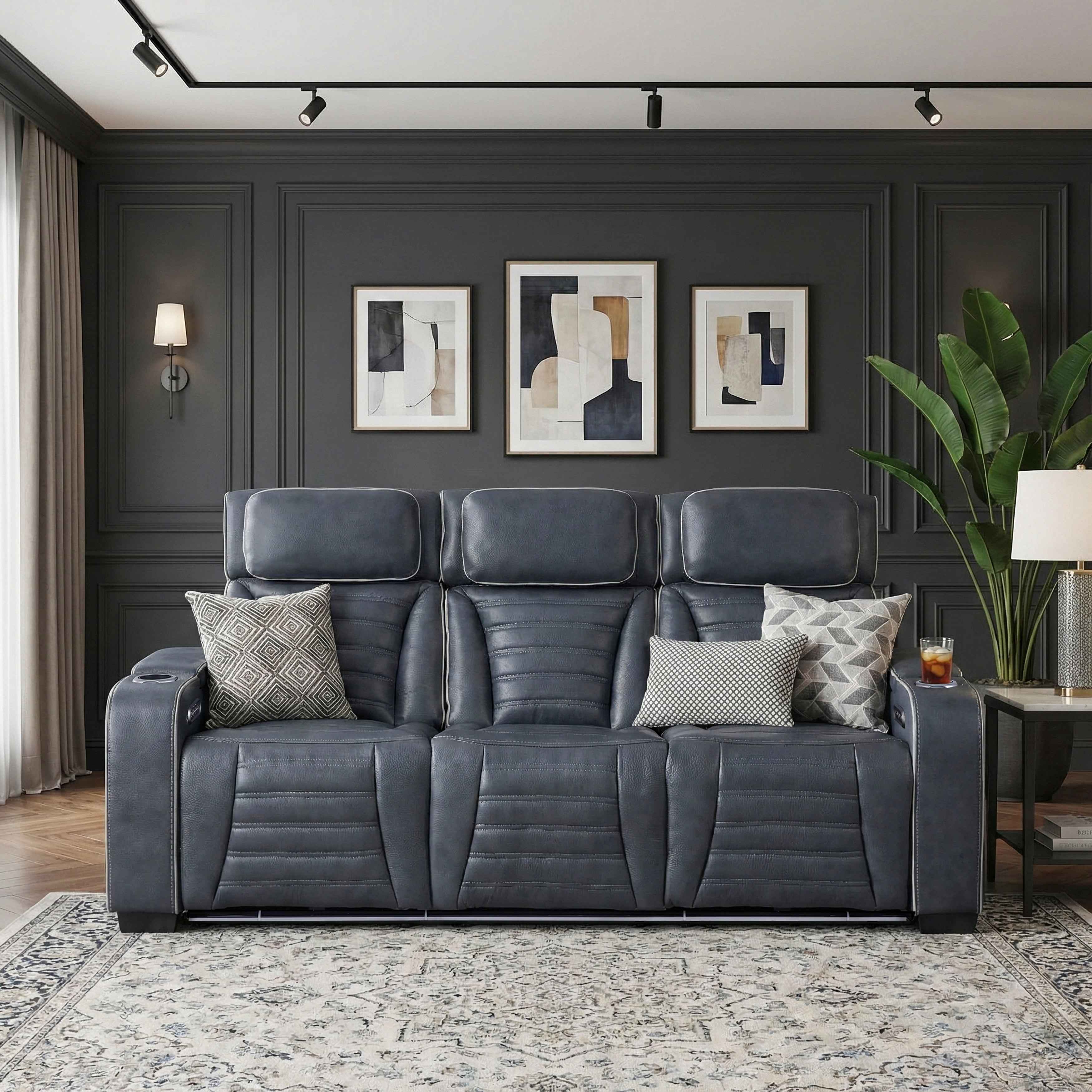 Cyber Blue Power Double Reclining Sofa with Center Drop-Down - Image 17