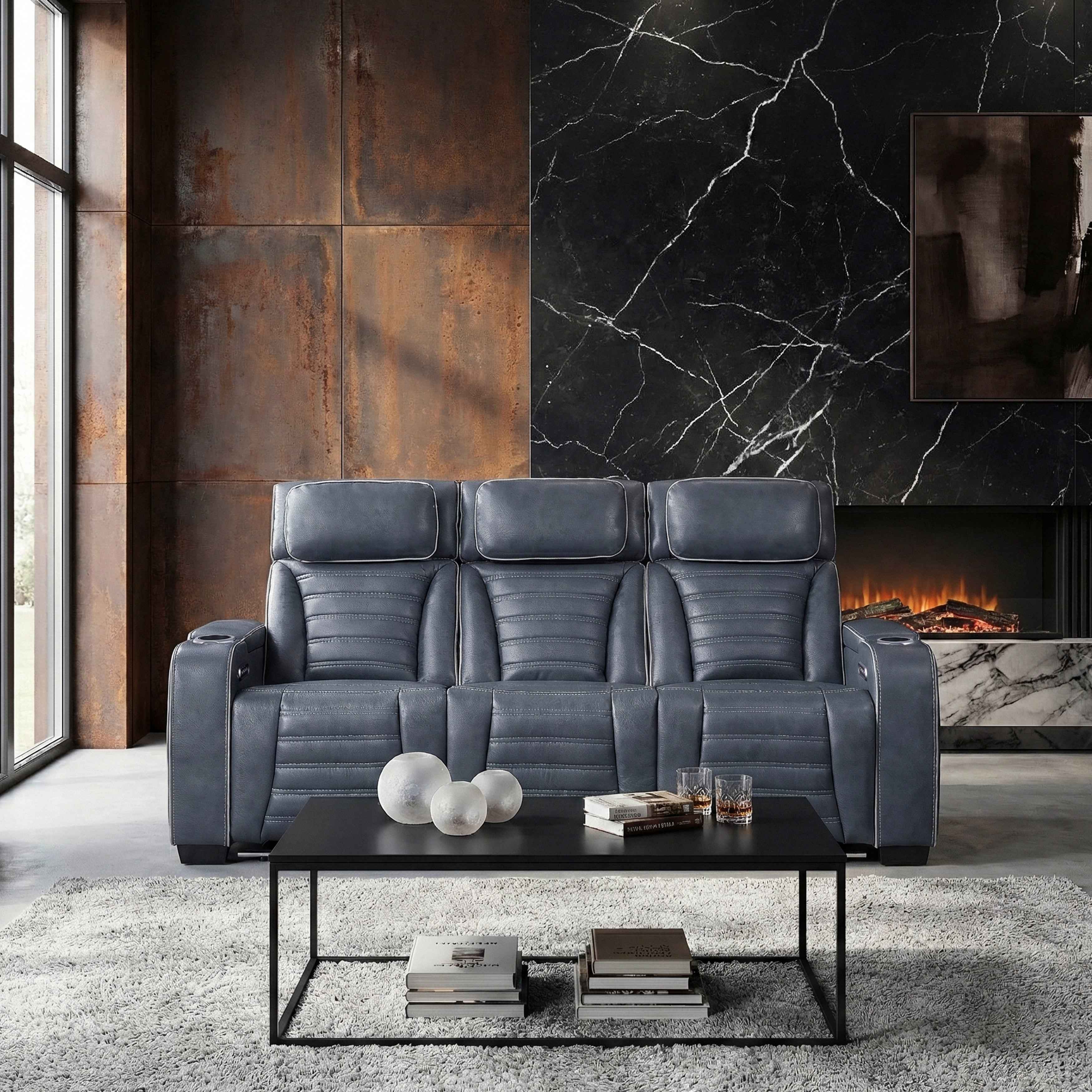 Cyber Blue Power Double Reclining Sofa with Center Drop-Down - Image 18
