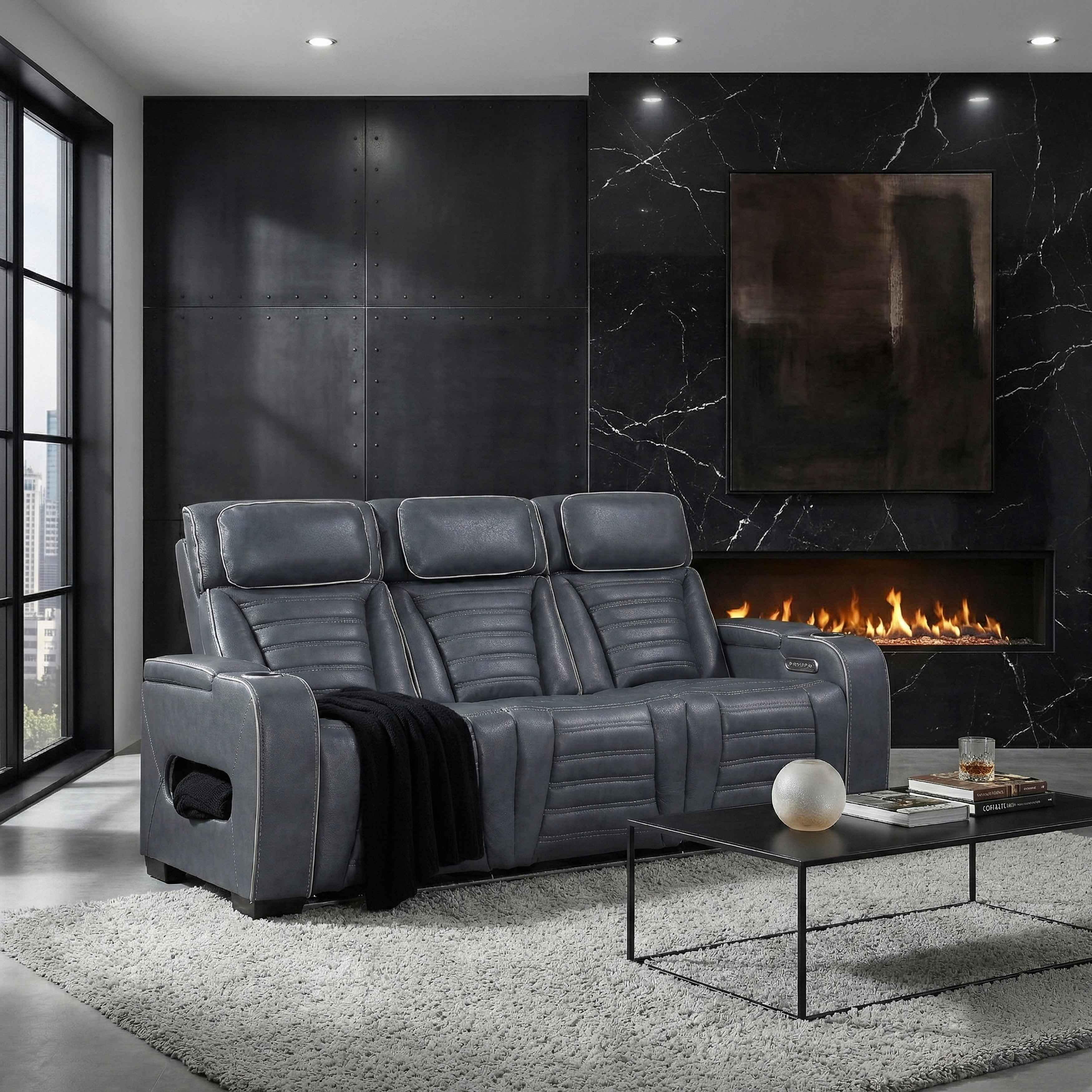 Cyber Blue Power Double Reclining Sofa with Center Drop-Down - Image 19
