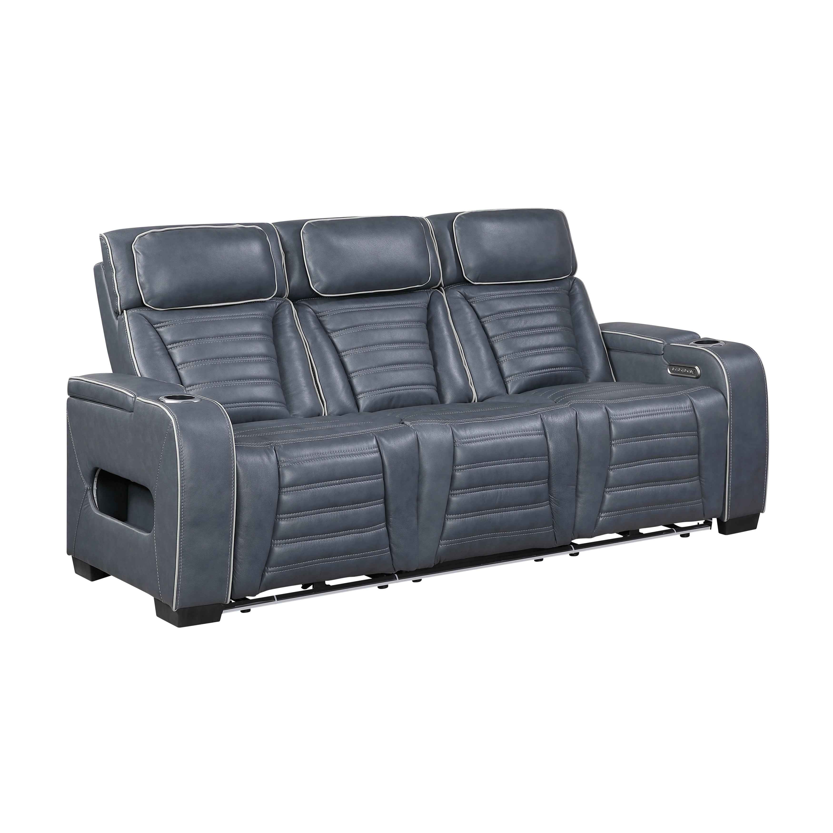 Cyber Blue Power Double Reclining Sofa with Center Drop-Down - Image 2