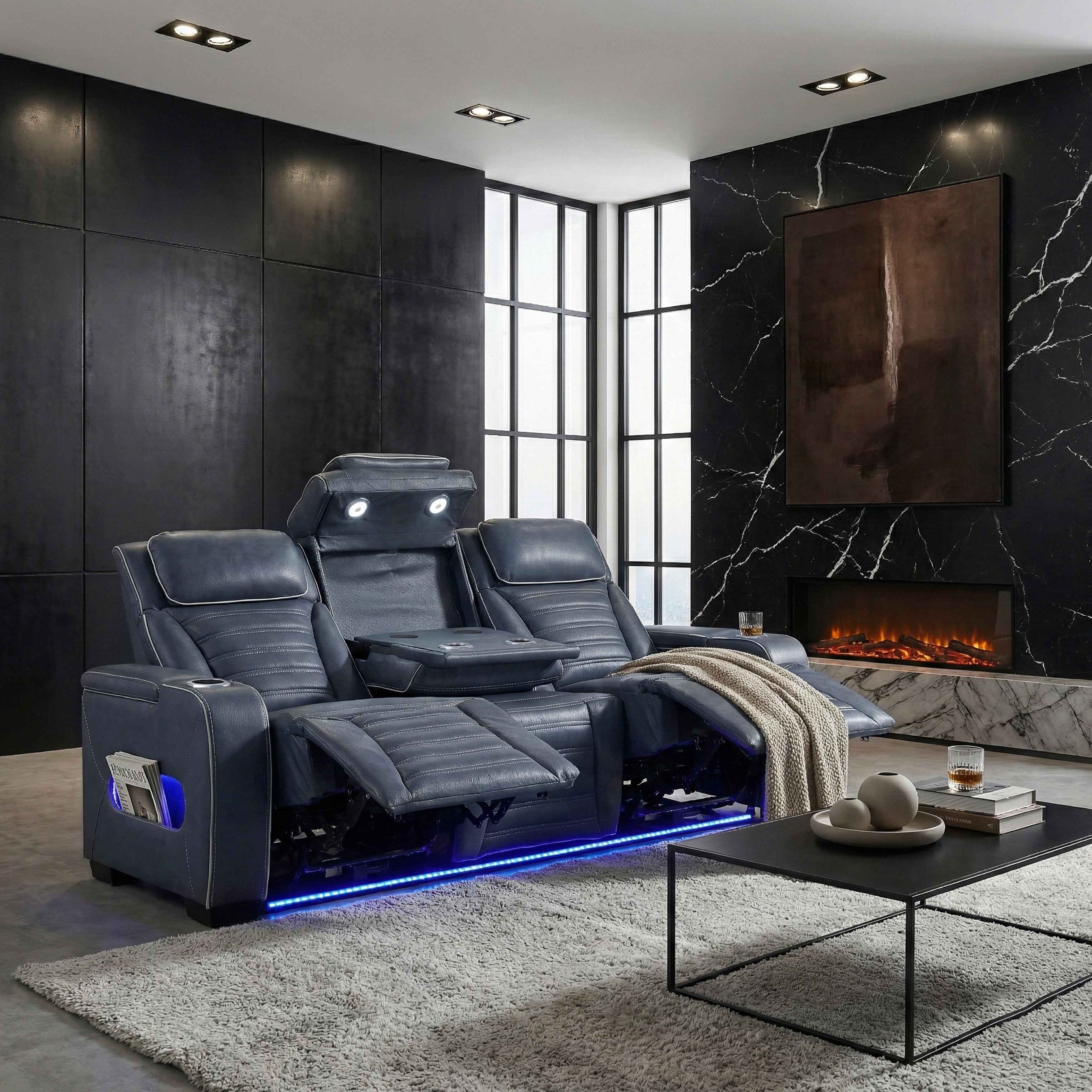Cyber Blue Power Double Reclining Sofa with Center Drop-Down - Image 22
