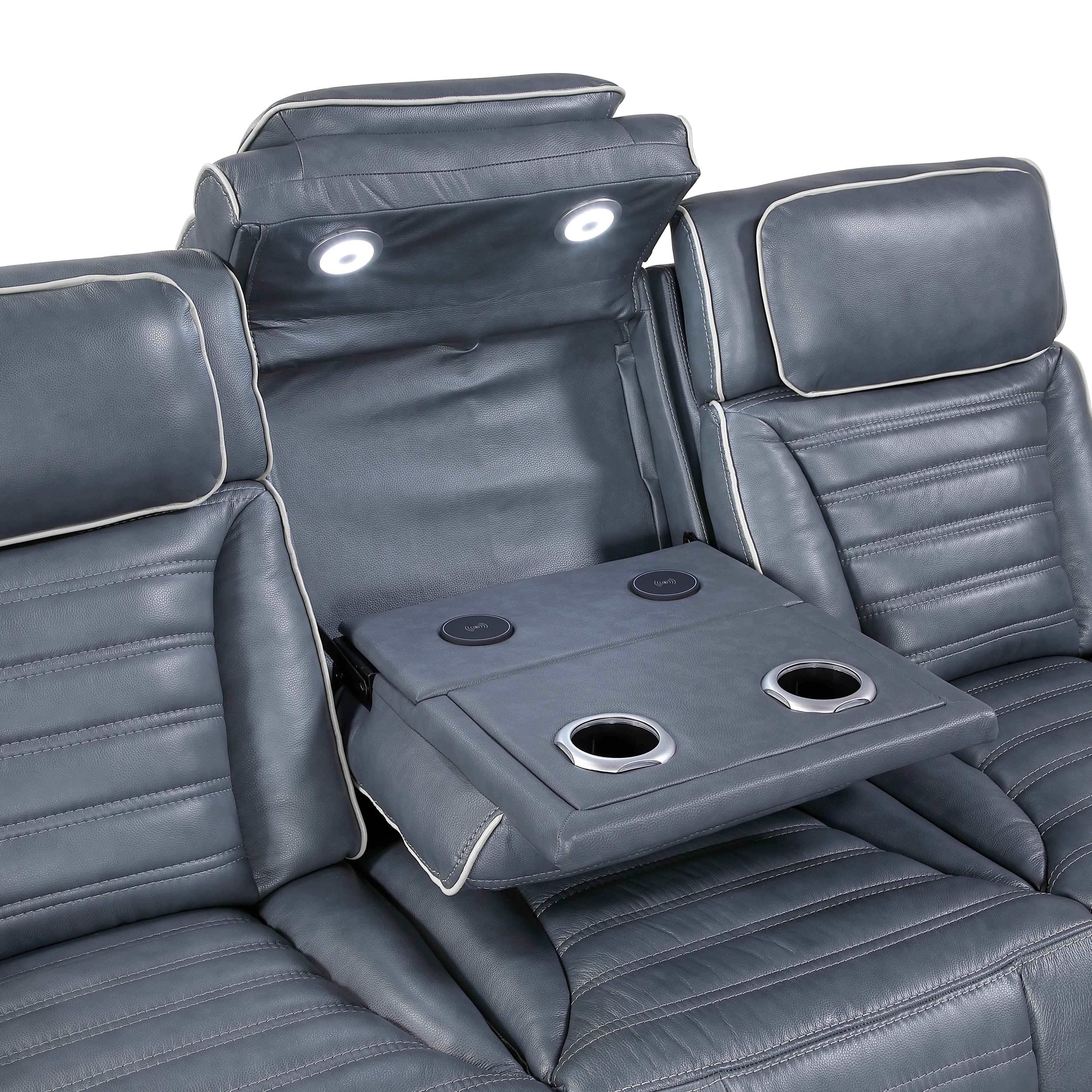 Cyber Blue Power Double Reclining Sofa with Center Drop-Down - Image 7